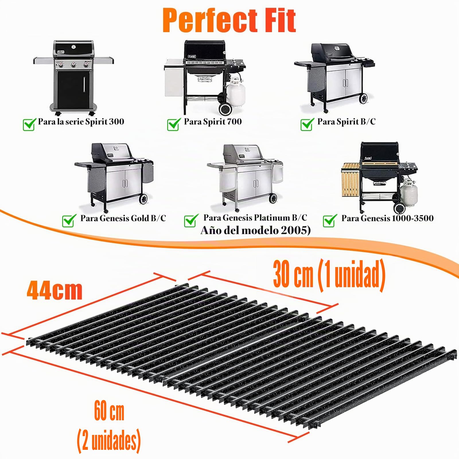 GFTIME 7525 Rejilla Parrilla Piezas de Repuesto Barbacoa Gas para Weber Spirit E-310 S-310 E-320 S-320, Genesis Silver Platinum & Gold B/C Fit Weber 7527 7526 7525 Porcelana Asado Accesorios