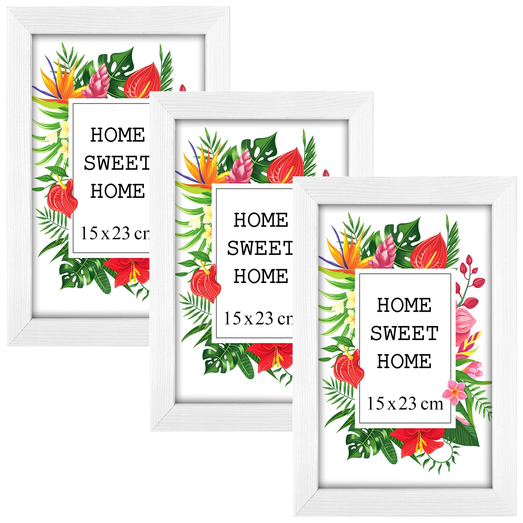 Mg Design White Set Of 3 Wooden Picture Frame 6X9 Inch (15X23 Cm), Real Wood Frame With Acrylic Glass, Vertical & Horizontal Hanging – For Photos, Posters, Certificates, Puzzles