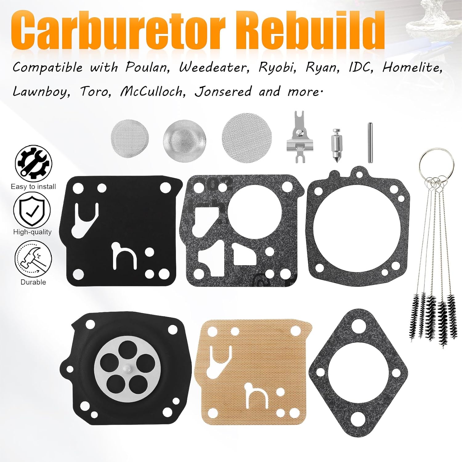 Pack of 10 Carburetor Repair Kit Compatible with Tillotson RK-23HS 61 65 66 77 051 162 165 181 265RX 266 268 272XP 281 288 480 1100 2100 Chainsaw Echo Dolmar Powercut Pionner Partner Oleomac