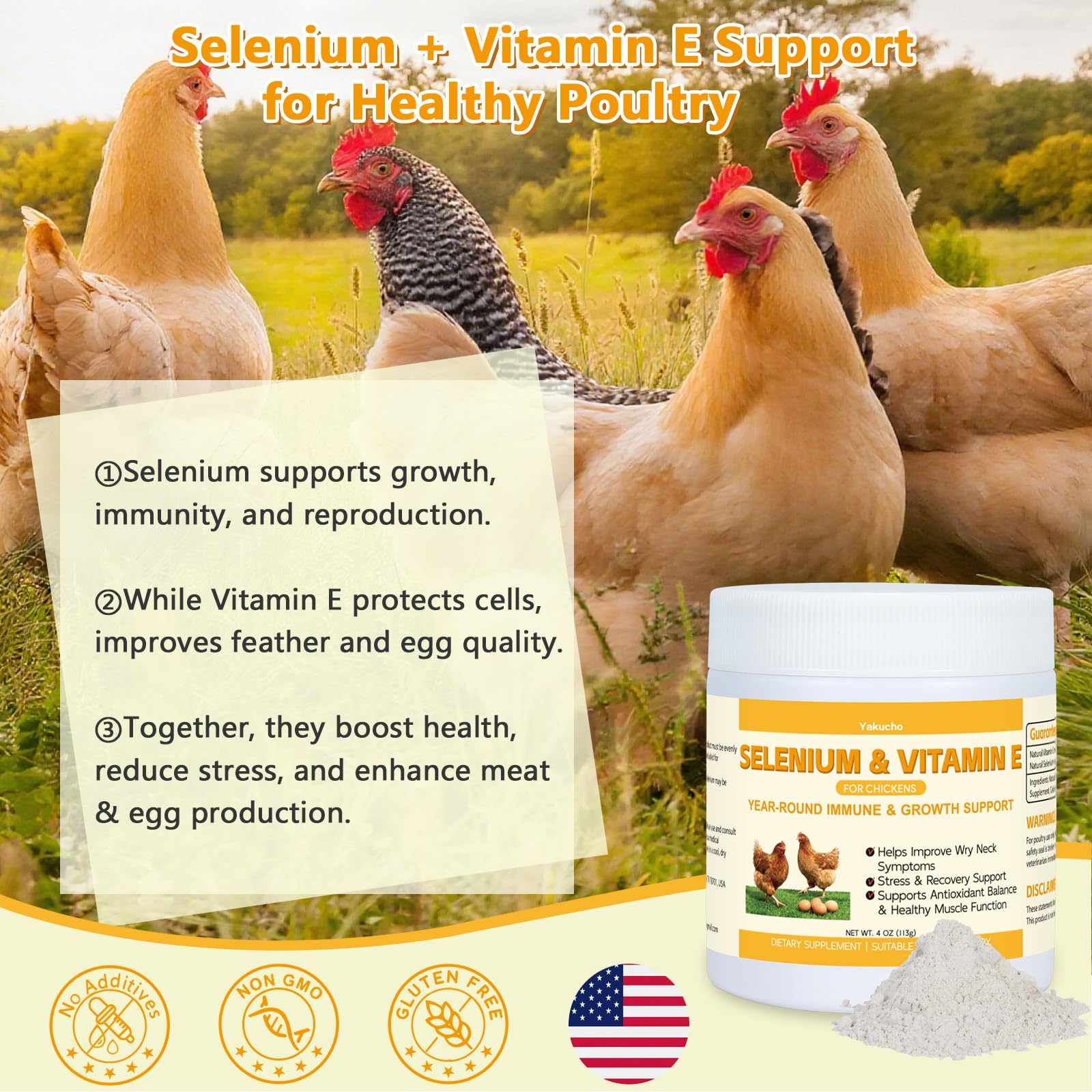 Selenium & Vitamin E Powder for Chickens | Poultry Nutrient Support Blend for Muscle Activity & Daily Balance | Feed Mix Additive for Chickens & All Poultry | 113g — Amazon image 6