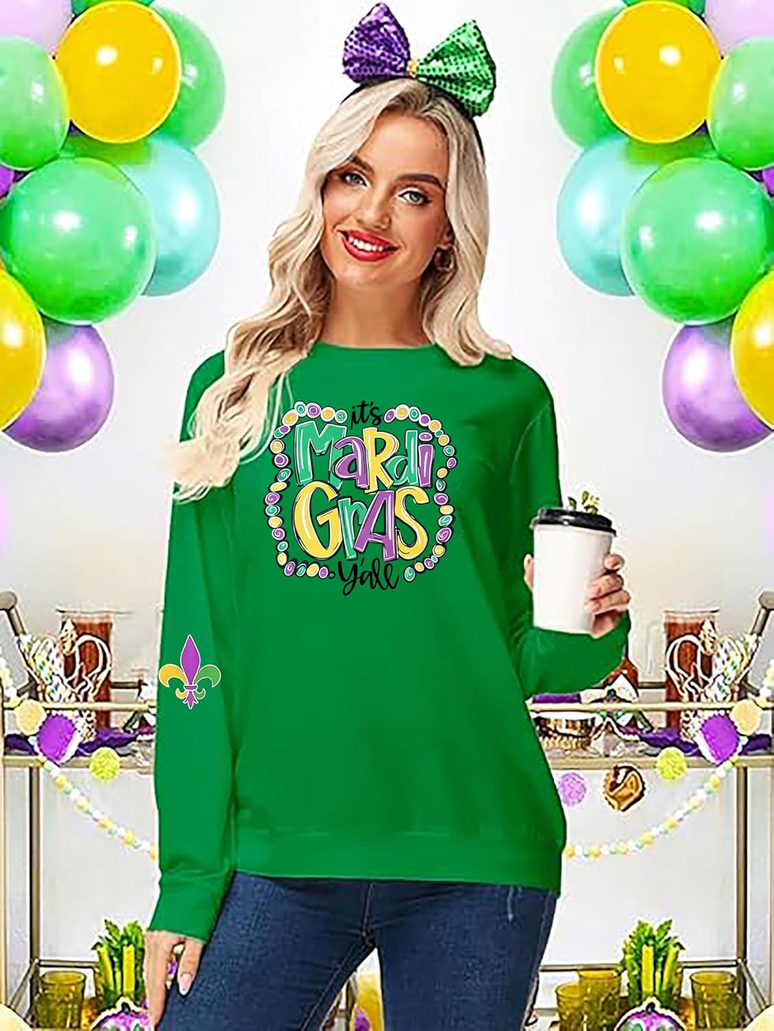Women Mardi Gras Sweatshirt It's Mardi Gras Y'all Carnival Pullover Top Fat Tuesday Casual Long Sleeve Shirt - Image 2
