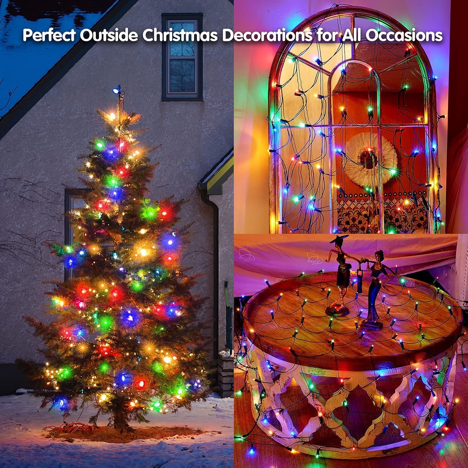 Led Christmas Net Lights Outdoor Christmas Lights Multicolor 160LED 5ftx7ft, Waterproof Outdoor Indoor Fairy Mesh Net Light for Xmas Party, Yard, Patio, Trees, Shrubs, Bushes Decorations