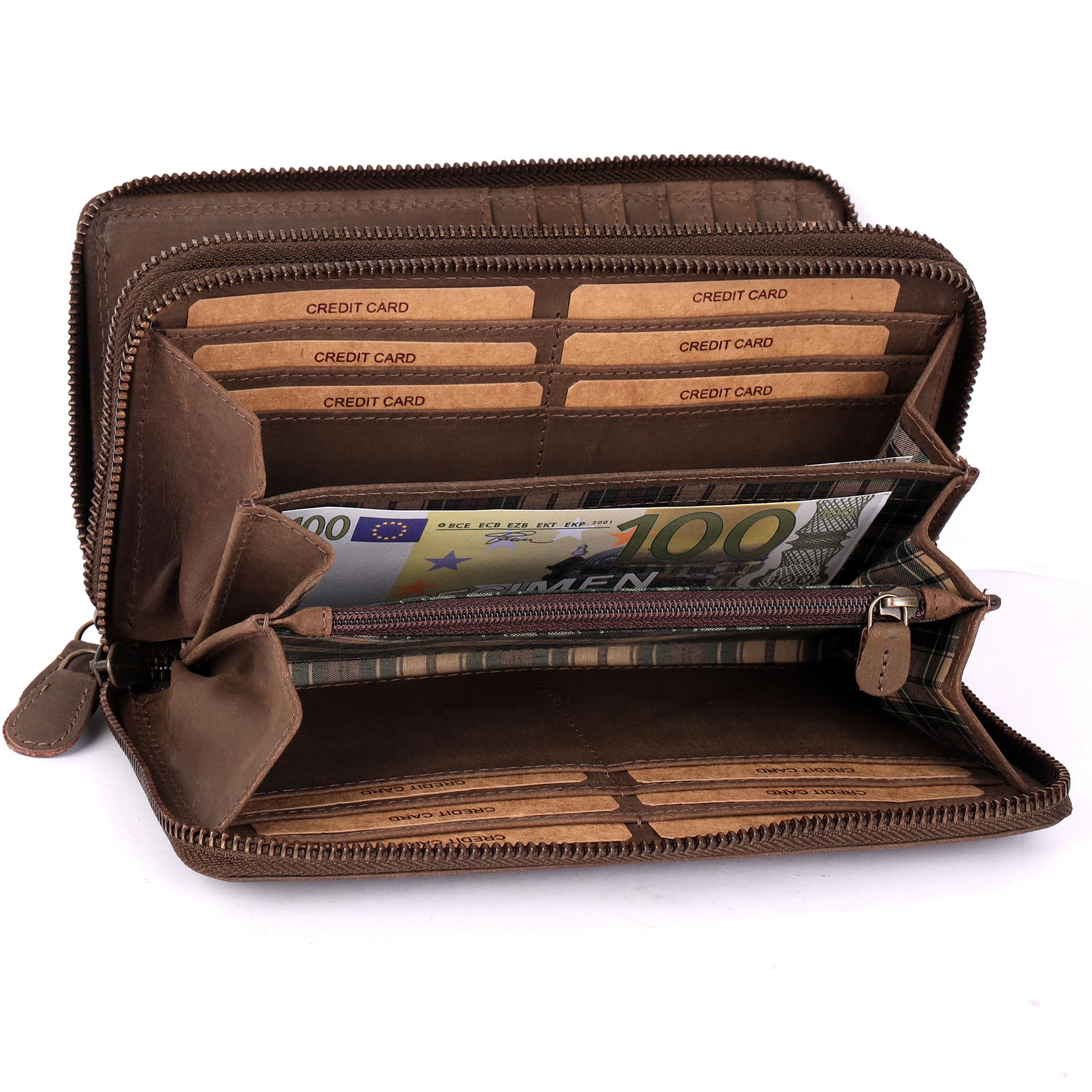 Benthill Geldbörse Groß Leder | Geldbeutel Gross XXL Echtleder | Portemonnaie Frauen mit RFID Schutz | Vintage Portmonee mit vielen Kartenfächer inkl. Geschenkbox, Farbe:Dark Brown (H)