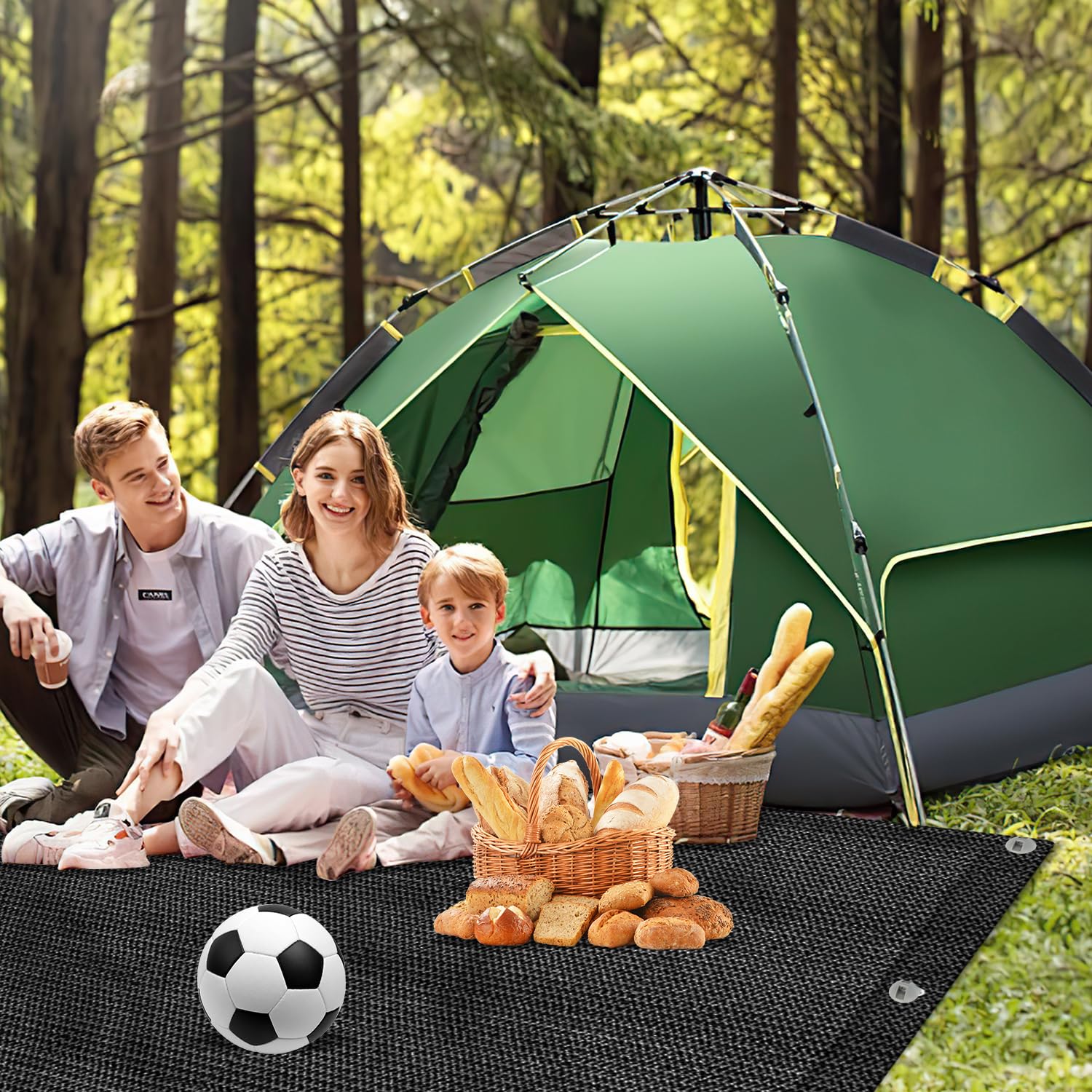 Daromigo Tapis d'auvent, tapis de tente avec sac de transport, avec 12 trous et 13 piquets, tapis de camping antidérapant et respirant lavable pour auvent (Noir, 250x500cm)
