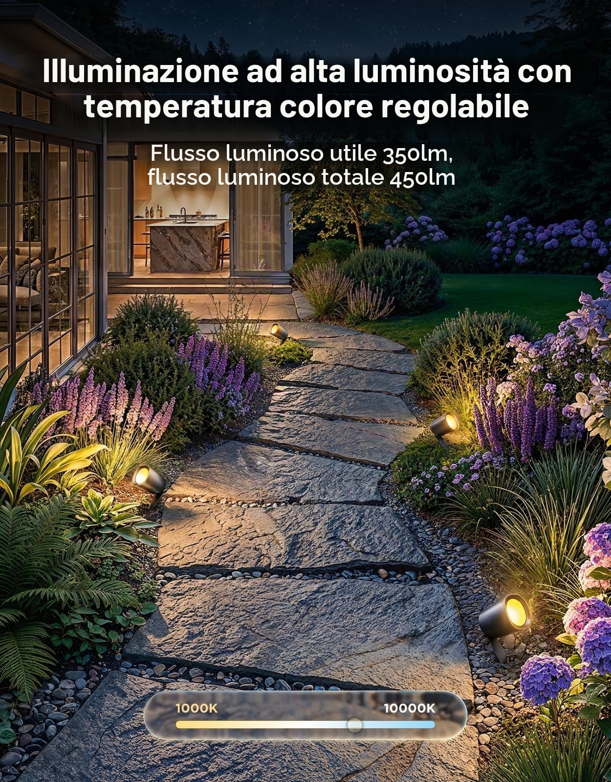 Govee Faretti da Esterno Lite, Dimmerabile 350lm Luci da Esterno, 4 pz | IP67, RGBWIC Luce da Giardino con 64 Scena e 16 Mio di Colori, Funziona con Alexa & Matter, Per il Cortile, la Strada