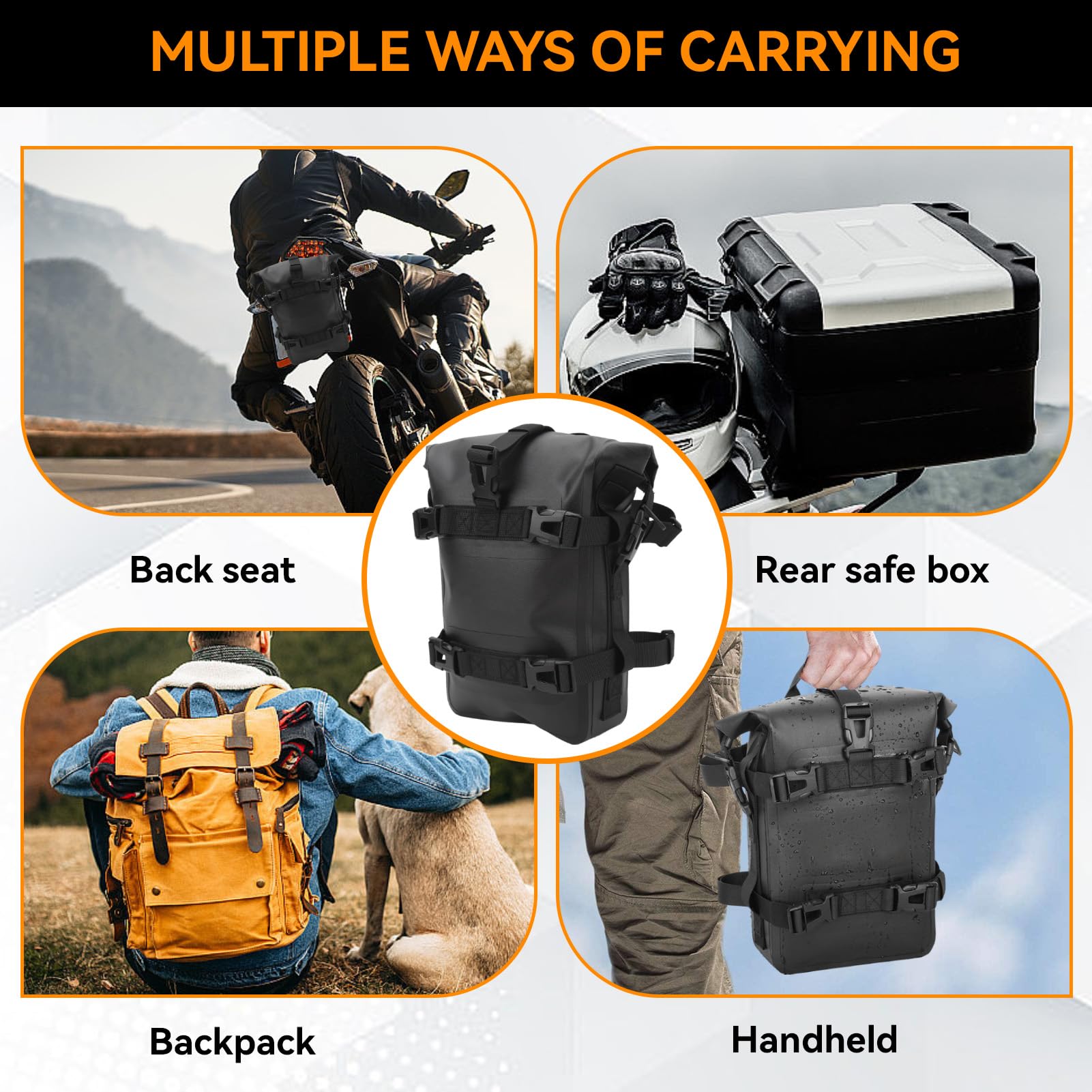 HERCHR Sacoche pour Pare-Chocs de Moto, 4L Sacoche Arrière de Moto Sacoche Latérale Coussinets Antidérapants Épais Universels pour Sac Protection Contre Collisions Sac Étanche à Ouverture Rapide