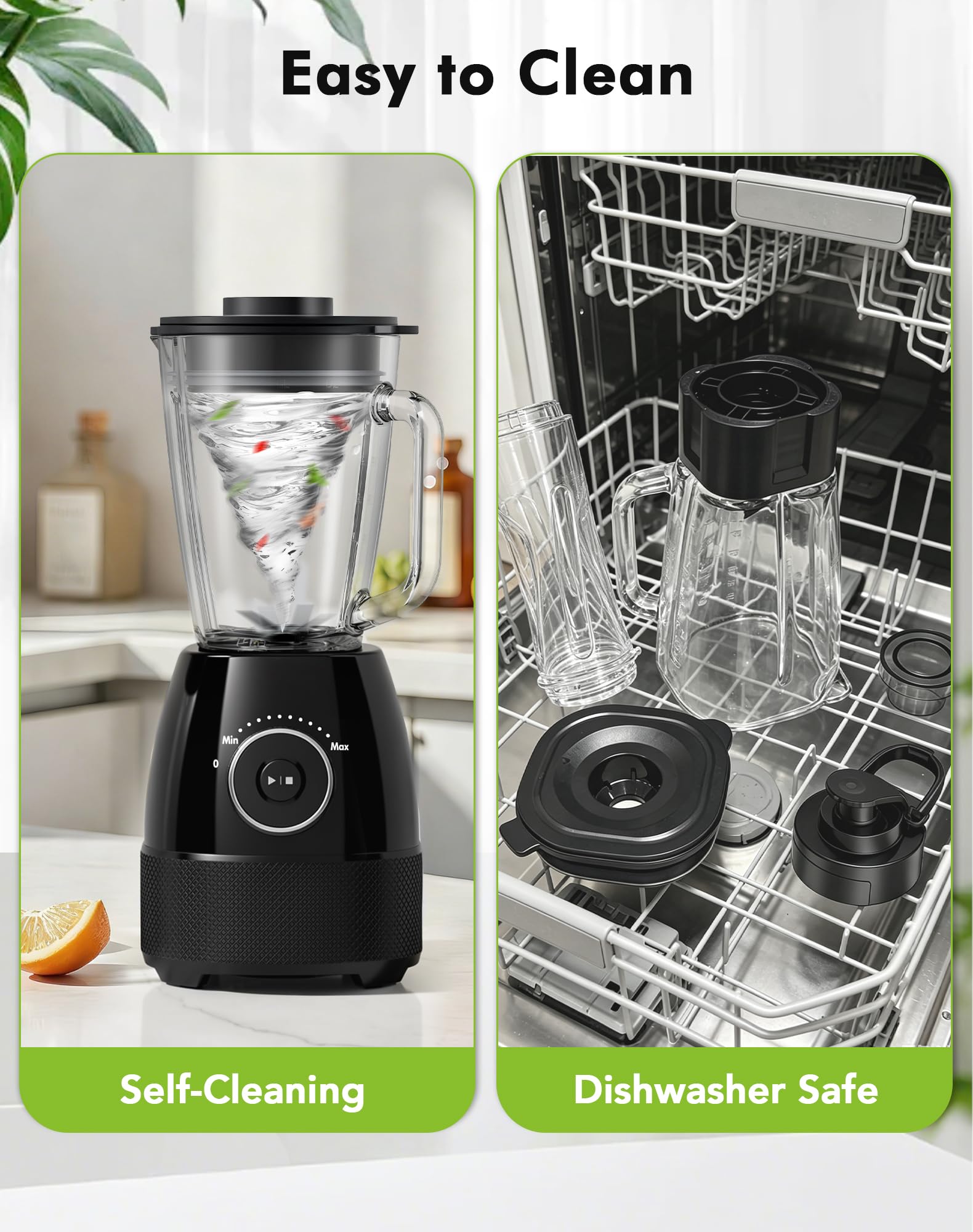 Blender blendera, 1500 W Smoothie blender 24000 obr/min, 12 regulowanych prędkości, 6 ostrzy ze stali nierdzewnej ze szklaną miską 1,5 l / butelka sportowa 600 ml bez BPA Łatwa obsługa i czyszczenie