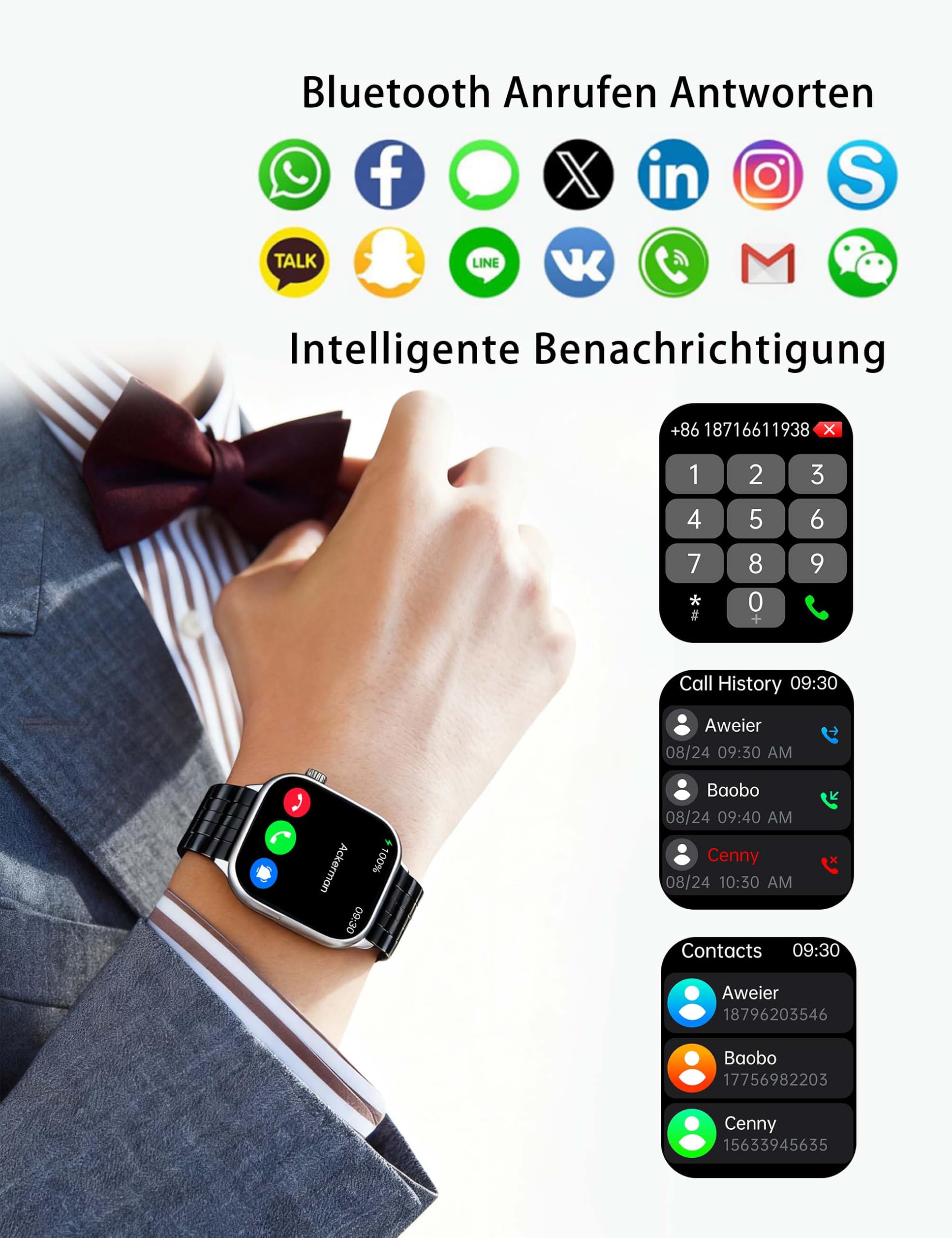 Reloj inteligente para hombre con ECG + HRV reloj de fitness: 2,2 pulgadas AMOLED con función de teléfono Bluetooth, reloj inteligente 24H frecuencia cardíaca SpO2 presión arterial podómetro