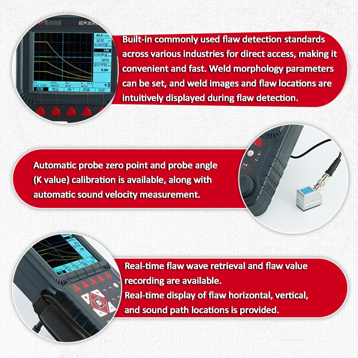 0-9999 Mm Portable Digital Ultrasonic Flaw Detector, Metal Weld Nondestructive Testing Instrument, with 1 Straight & Angle Probe, for Internal Crack Detection