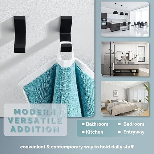 Miniatura 7 de Angle Simple Gancho para bata de baño, 2 piezas, soporte para toalla de baño de acero inoxidable SUS304, gancho de pared resistente, negro mate