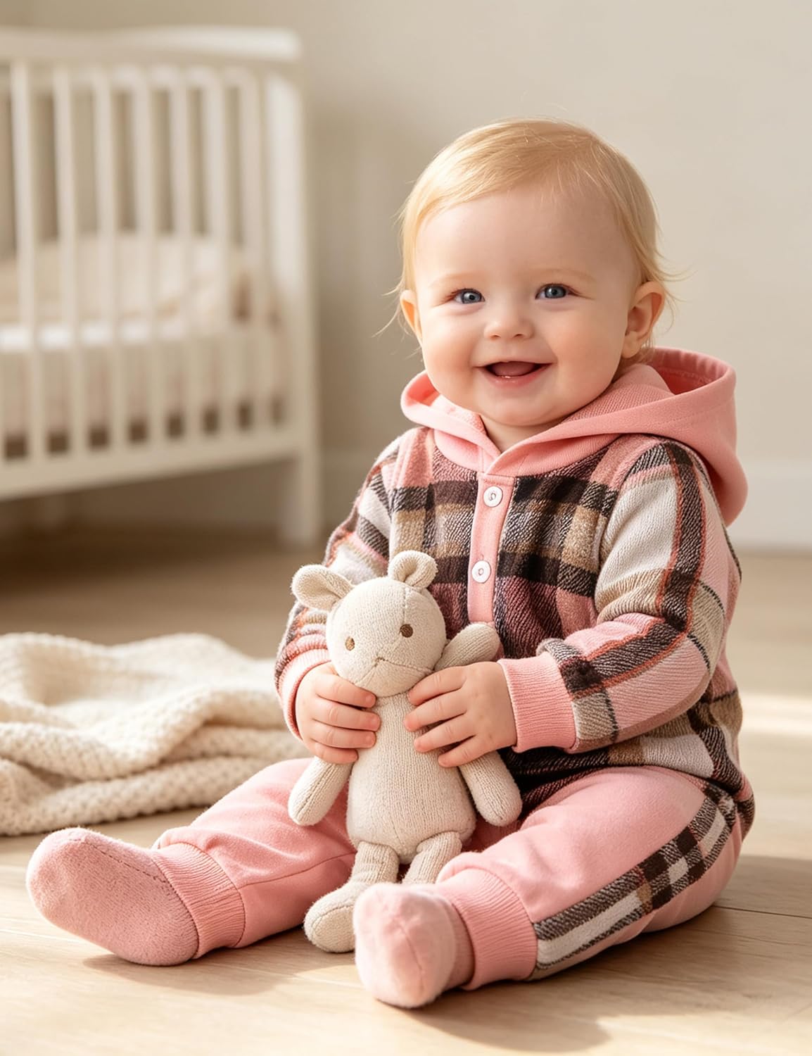 Baby Girl Clothes Plaid Hooded Romper Set Infant Outfits 0-12 Months