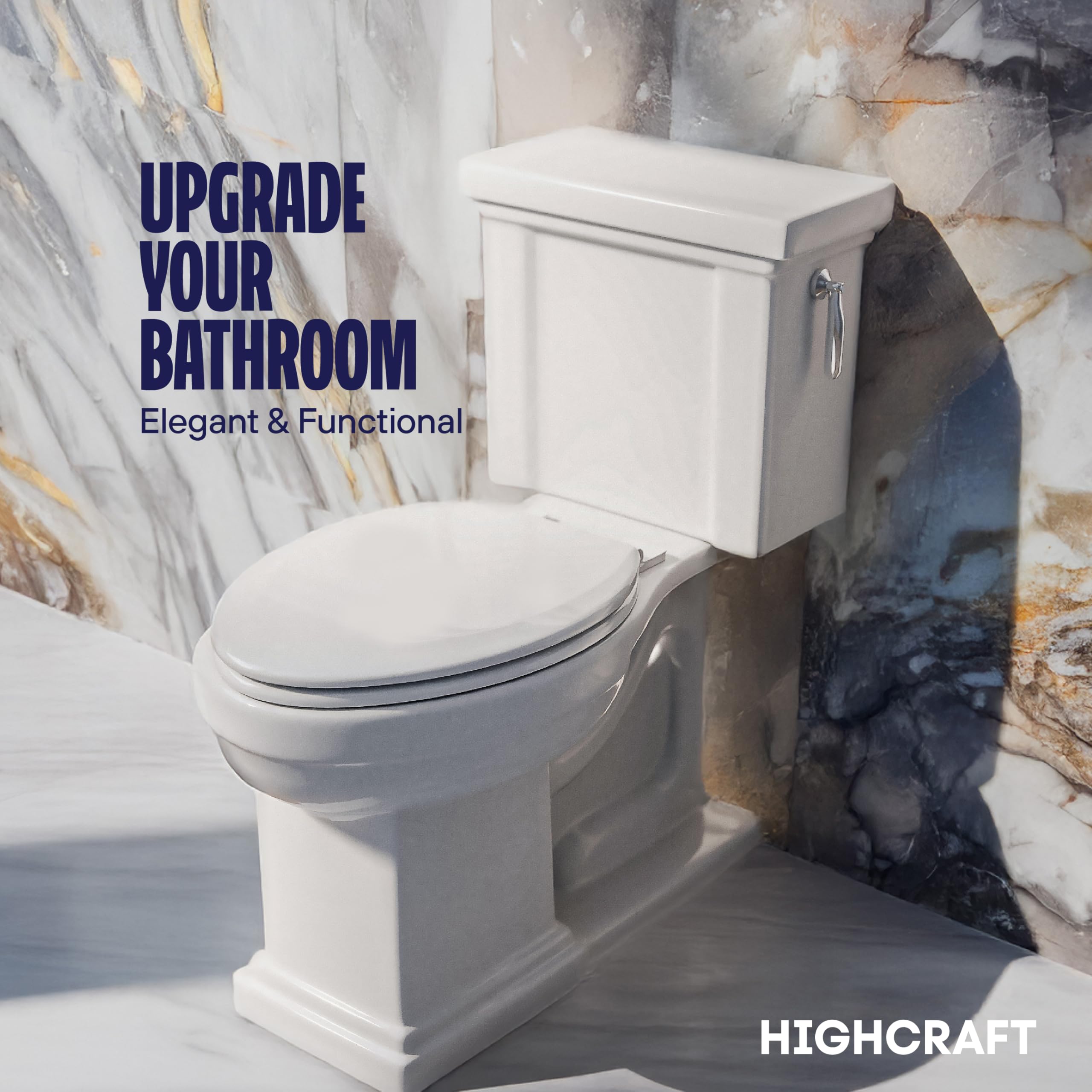 Highcraft W2TSWE Asiento de inodoro alargado de madera moldeada fácil de quitar, bisagra ajustable, color blanco