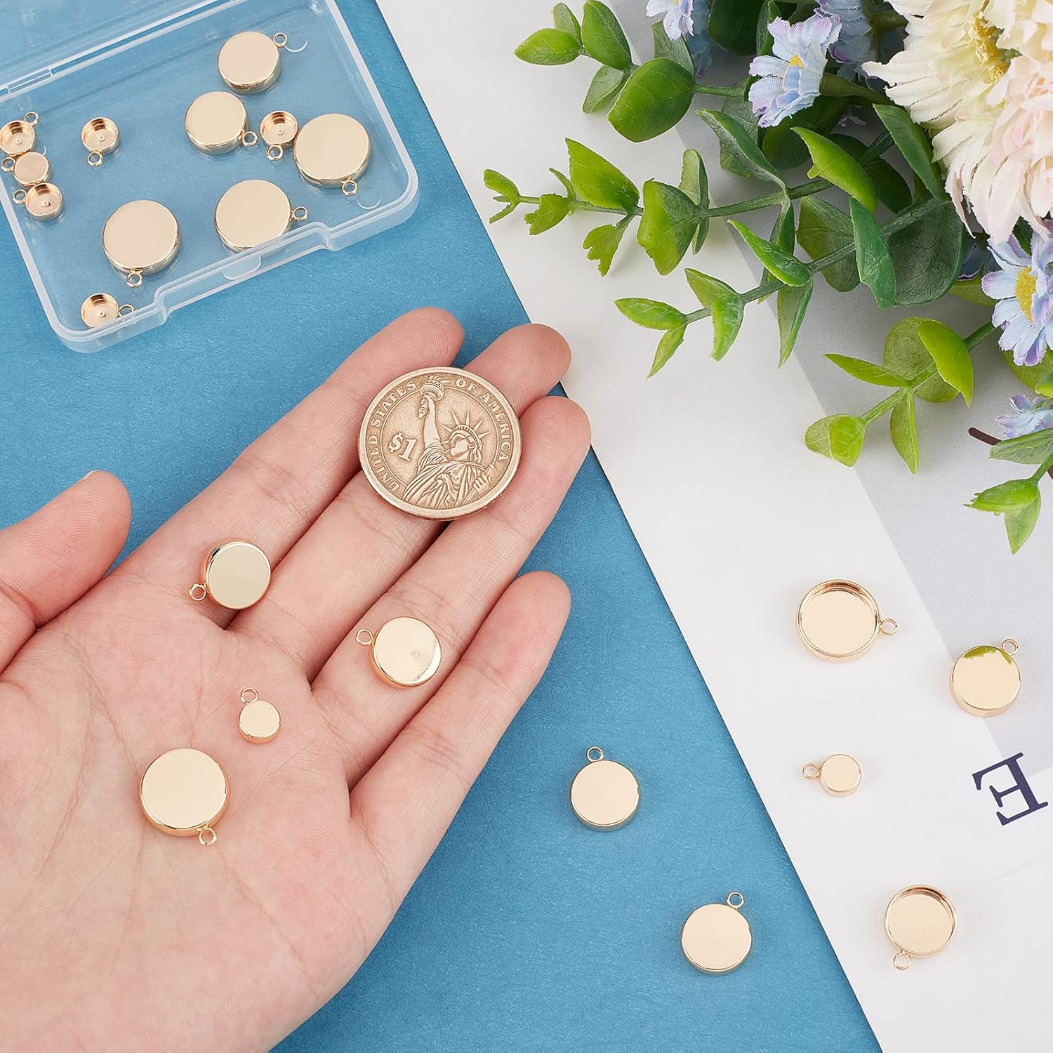 Beebeecraft 24Pcs 6/10/12mm Round Blank Bezel Pendant Trays 18K Gold Plated Cabochon Base Settings Pendant Tray Charms for DIY Jewelry Findings Making - Image 3