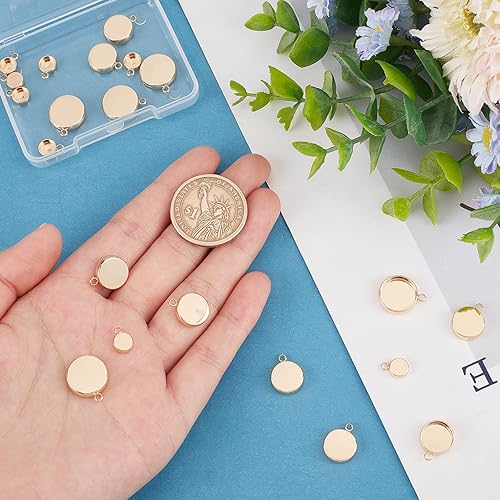 Miniatura 3 de Beebeecraft 24 bandejas colgantes redondas de bisel en blanco de 6100.472 in, chapado en oro de 18 quilates, configuración de base de cabujón, dijes