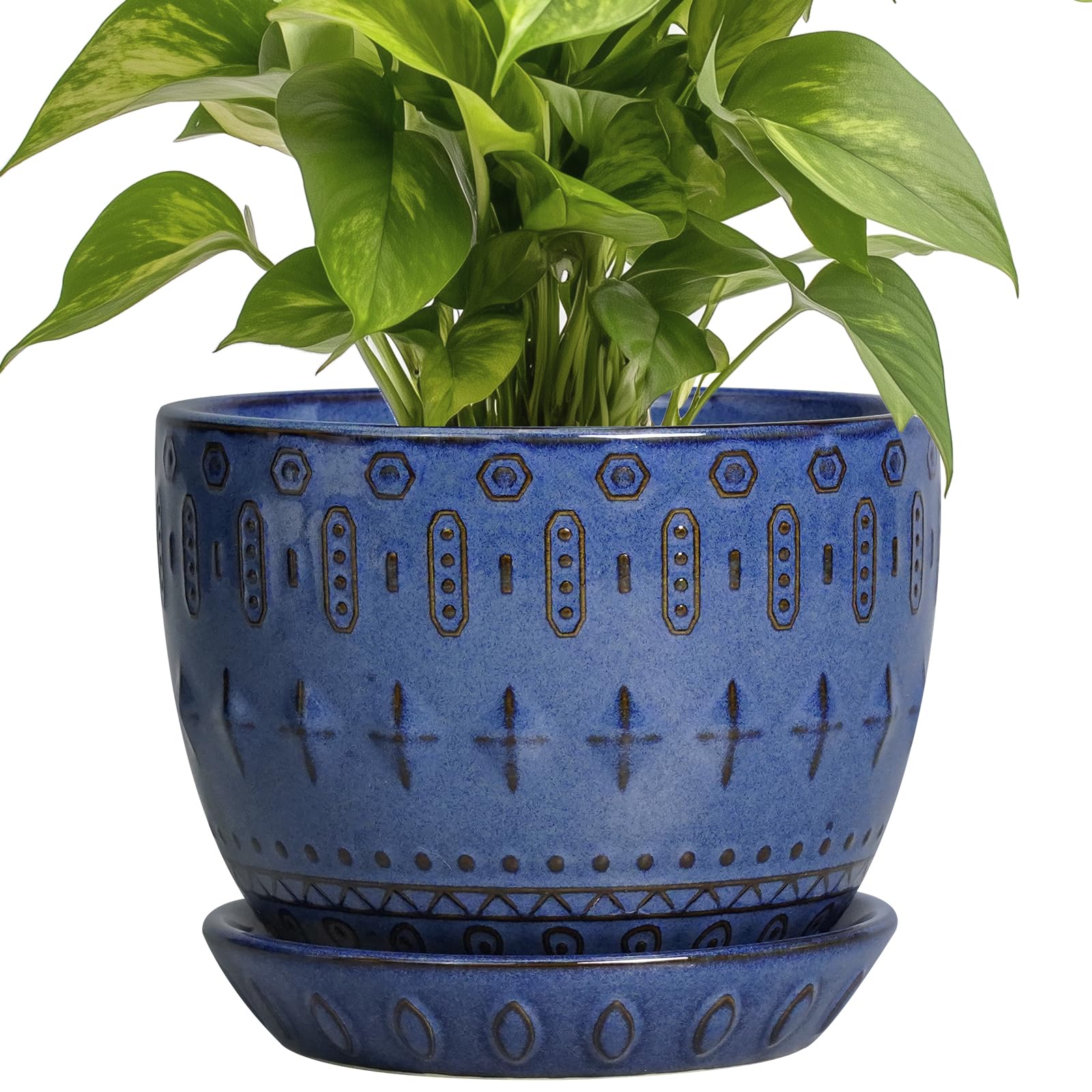 G EPGardening Plant Pot 5 Inch - Ceramic Planter for Indoor Plants Outdoor, Succulent Orchid Pot with Drainage Hole and Saucer, Round Flower Pot for