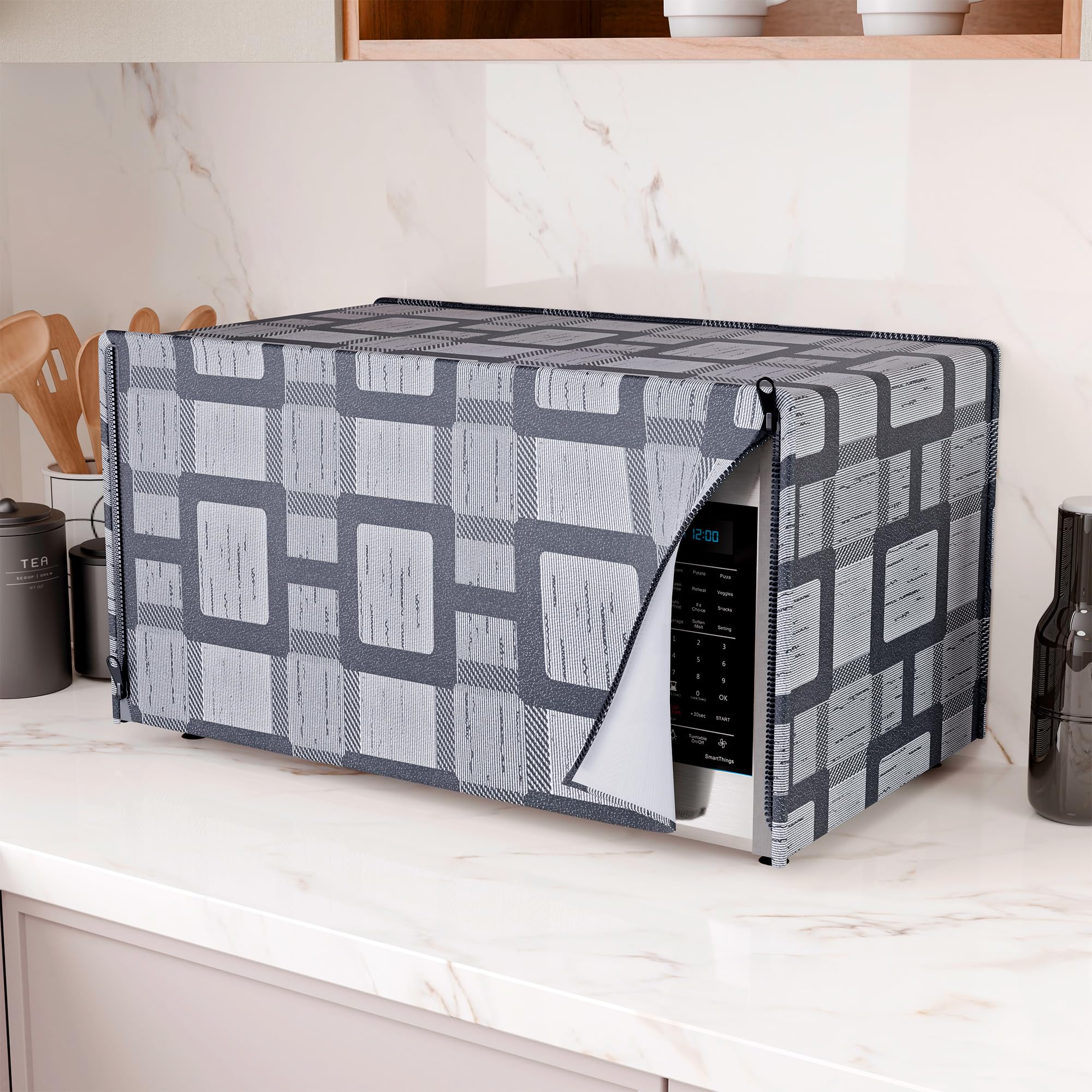 Kuber Industries 23 Ltr PVC Microwave Oven Cover for Kitchen | Microwave/Oven/Otg Cover - Protects from Spills, Stains & Scratches | Bada Check Design - Grey-image-48
