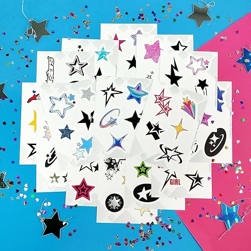 Miniatura 5 de 100 calcomanías de estrella Y2K  Calcomanías y calcomanías de estrellas pequeñas, calcomanías Y2K  Calcomanías de estrella doradas, plateadas,