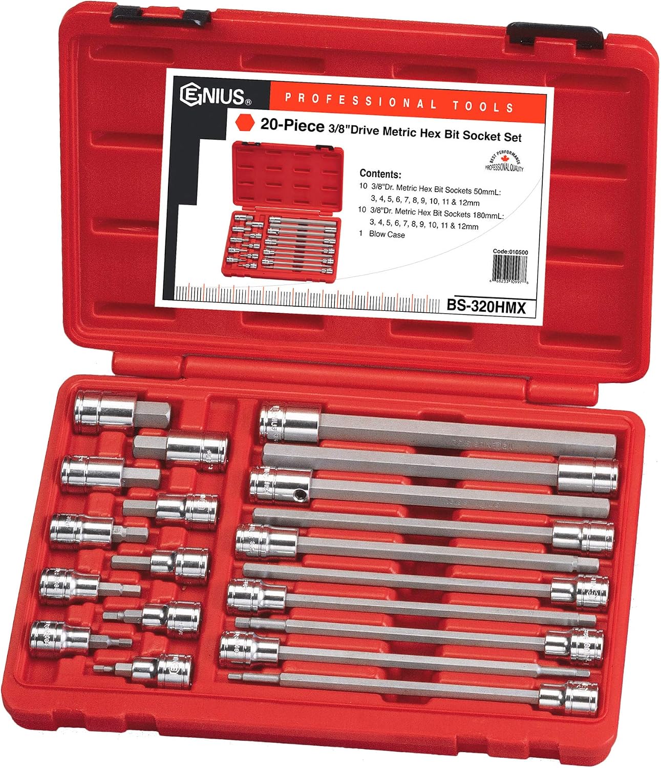 Genius Tools 20 Piece 3/8" Dr. Metric Hex Bit Socket Set BS-320HMX ...