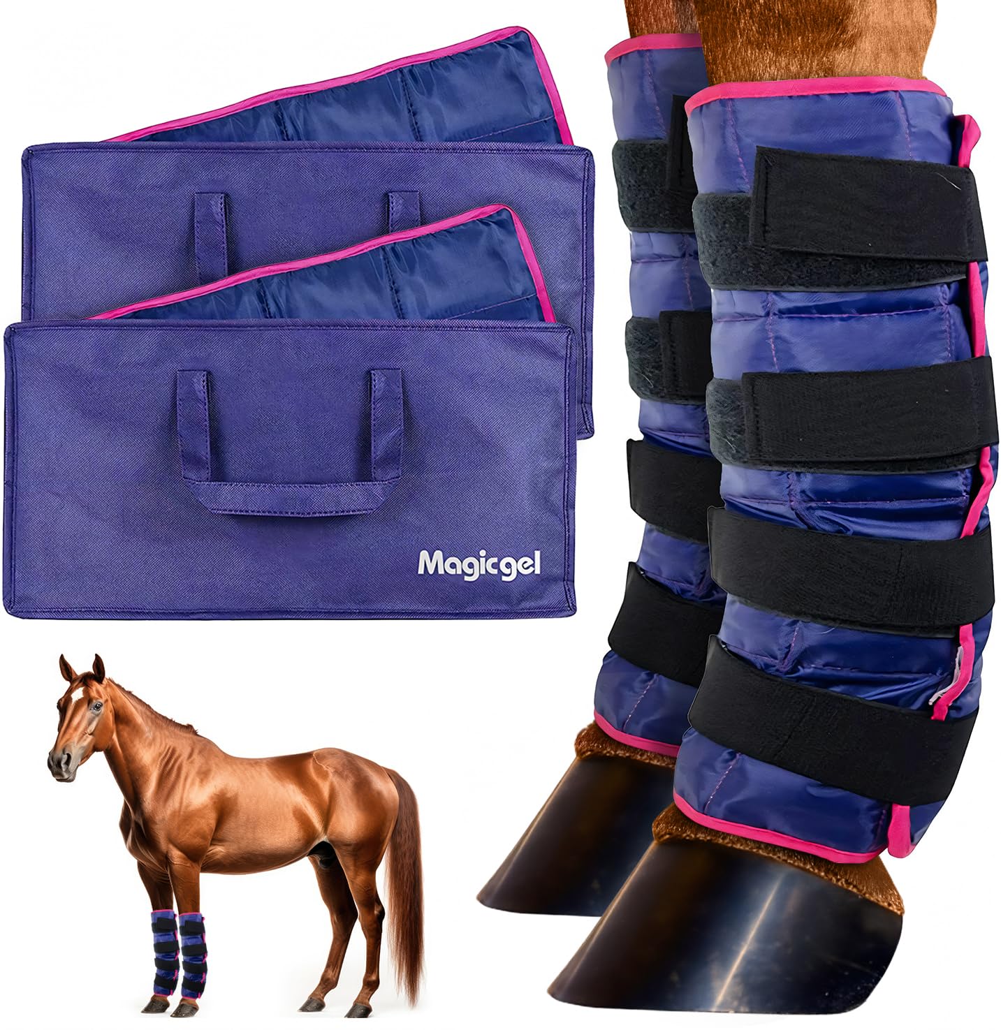 Horse Ice Pack - Cooling Leg Wraps for Hock, Ankle, Knee, Legs, Boots, and Hooves. (Single Ice Boot, by Magic Gel)