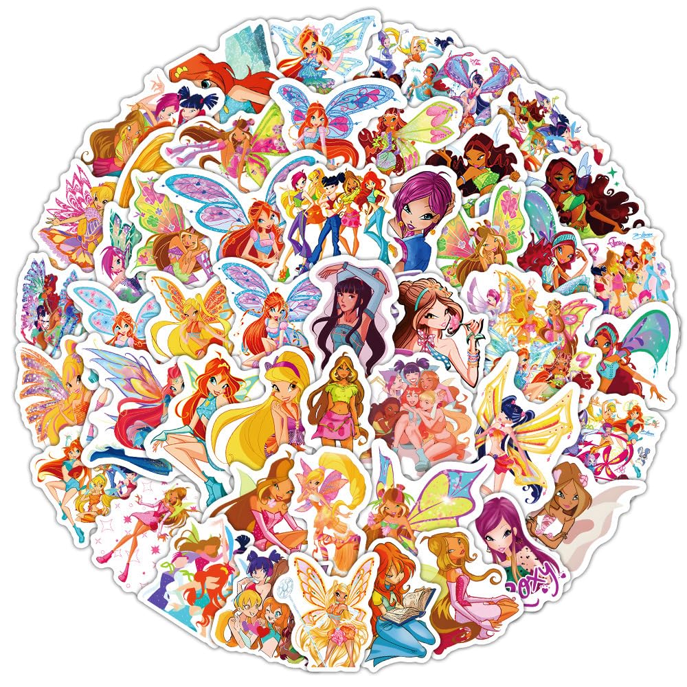Winx Club Stickers 60Pcs for Water Bottles Laptop Computer Skateboard, Cute Sticker Gift for Kids Teens Waterproof