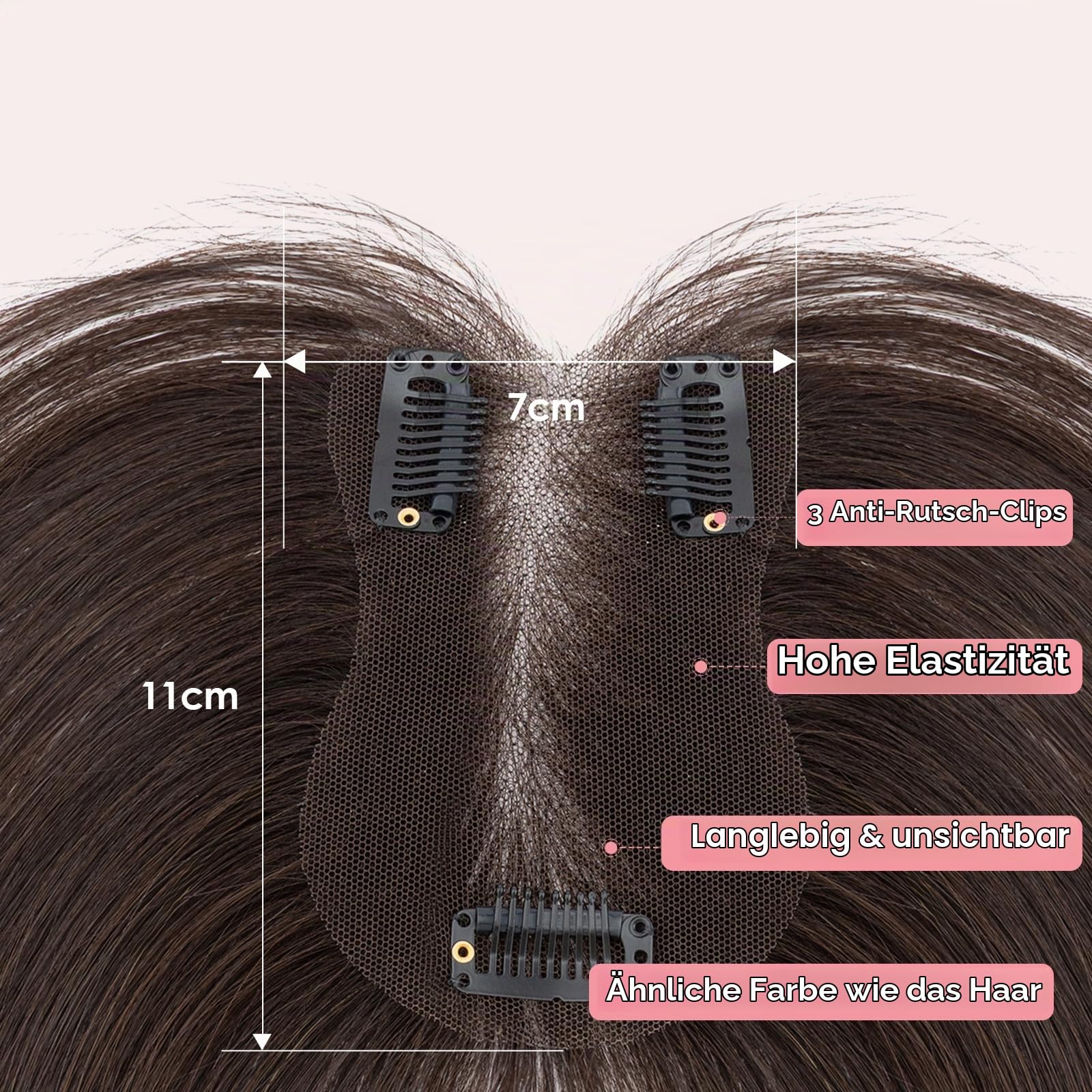 S-noilite Topper Haare für Frauen Echthaar Dunkelbraun - 100% handgeknüpfte Toupets mit Seitenpony Haar Toppers Echthaar Clip in Haarteile für Dünnes Haar 14 Gramm 27cm