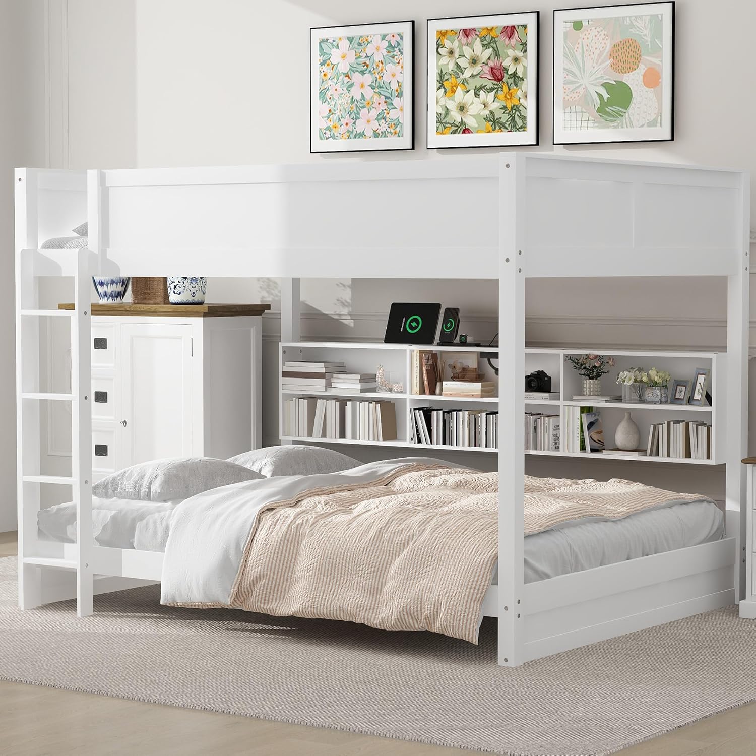 DNYN Queen Over Queen Bunk Bed with Storage for