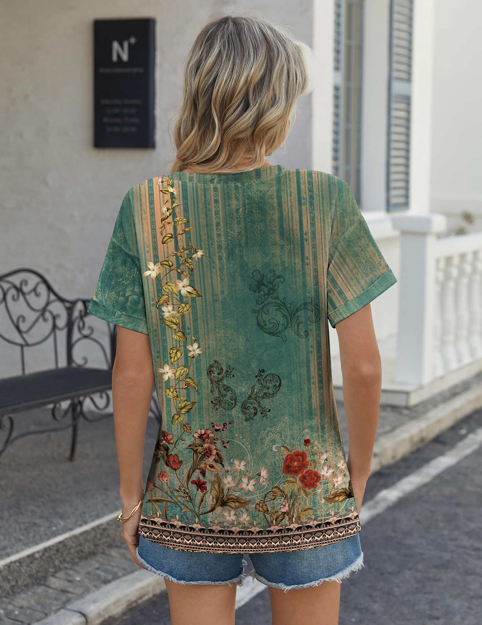 Zeagoo Camiseta Mujer Manga Corta Cuello V Camisetas Verano Elegante Blusa Holgada Camisas Basica T-Shirt Top S-XXL