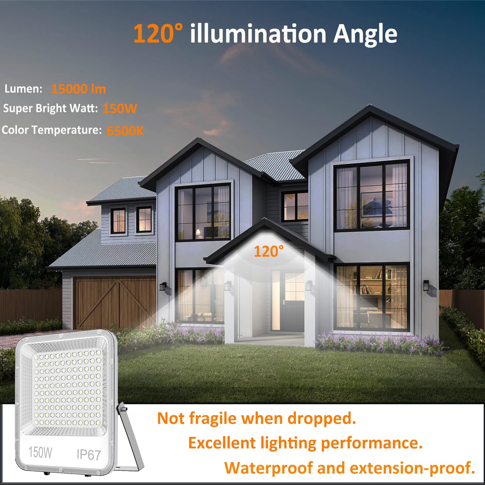 Faretto Led da Esterno, Faretti Led Lampada Esterni 6500K Bianca Fredda Faro led esterno Impermeabile IP66 Fari Led Interna ed Esterna per Giardino Cortile Garage Pareti (150W)