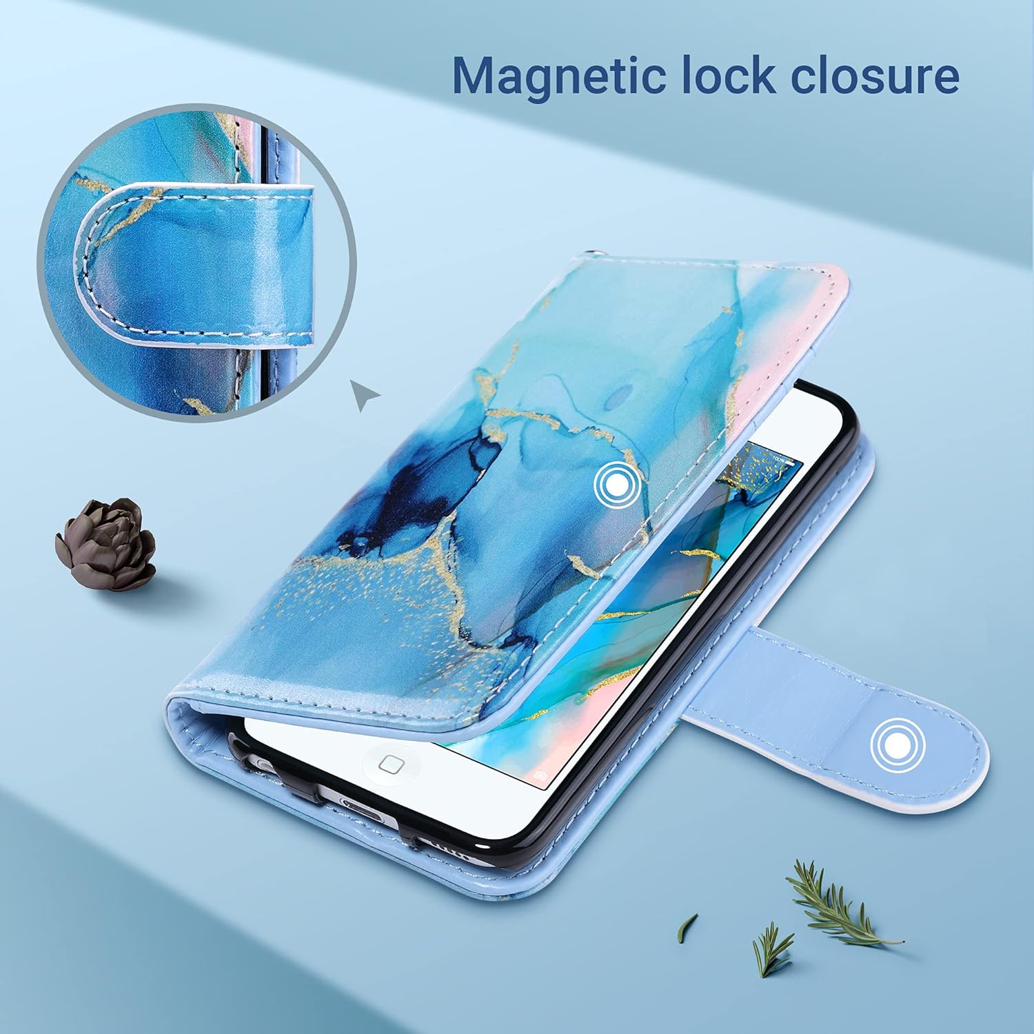 ULAK iPod Touch 7 Wallet Case, iPod Touch 6 Case with Card Holder, Premium PU Leather Magnetic Closure Protective Folio Cover for iPod Touch 7th/6th/5th Generation (Marble) : Electronics