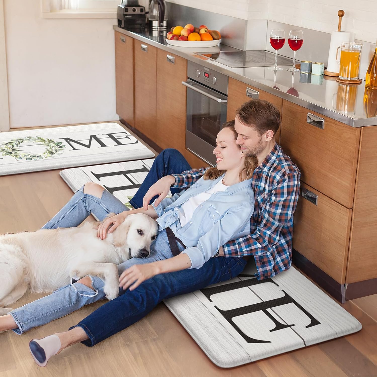 KIMODE Farmhouse Kitchen Mat 2PCS Anti Fatigue Kitchen Rugs Non-Skid Waterproof Kitchen Floor Mat Cushioned Comfort Standing Mat for Office,Laundry,Sink,Home