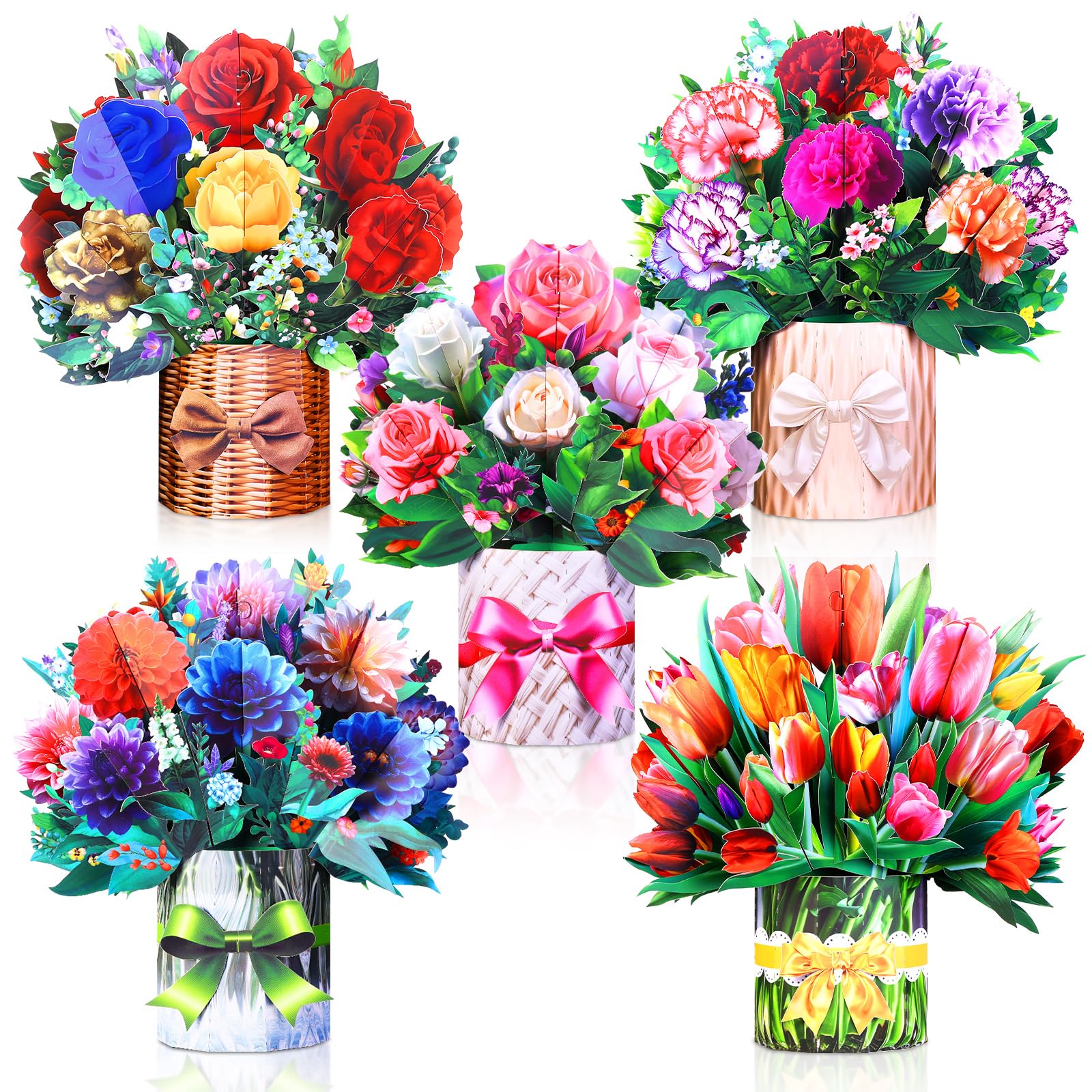 5Pcs Paper Pop Up Cards, Paper Flower Bouquet 3D Birthday Card Get Well Cards Pop-up Greeting Cards for Women, Valentines Day, Anniversary, Birthday,