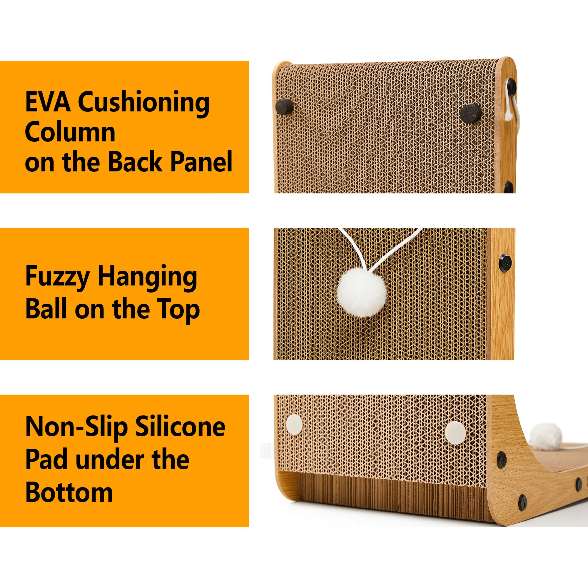 Value 2-Pack 23.6 Inch L-Shaped Cardboard Cat Scratcher, Dual Use (Vert/Horiz) Scratch Pad with Toy Balls, Wall-Mountable Furniture Protector Cat Scratchers for Indoor Cats, Couch & Wall