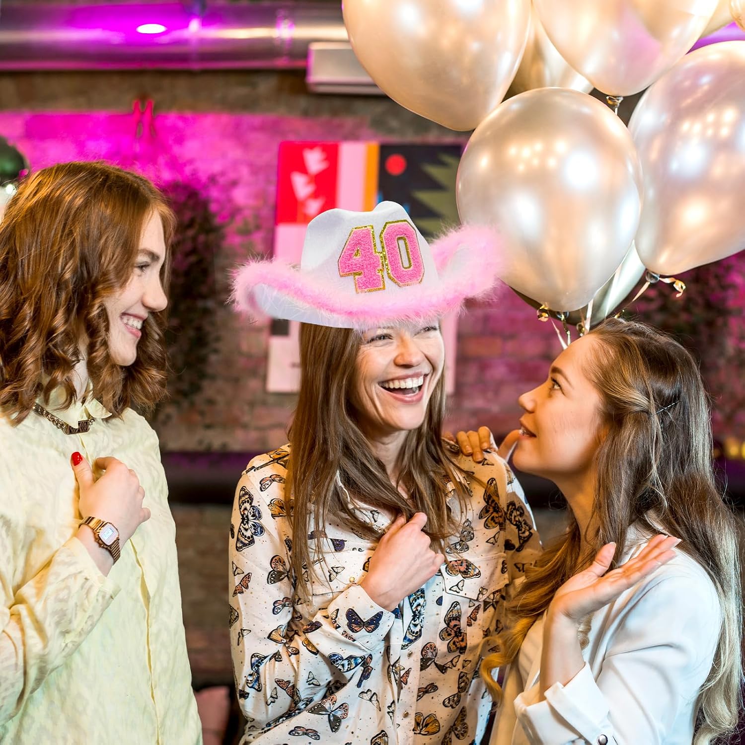 JUSTOTRY 40th Birthday Pink Cowboy Hat - 40th Birthday Outfit Gifts for Women Cowgirl Hats 40th Birthday Decorations for Her