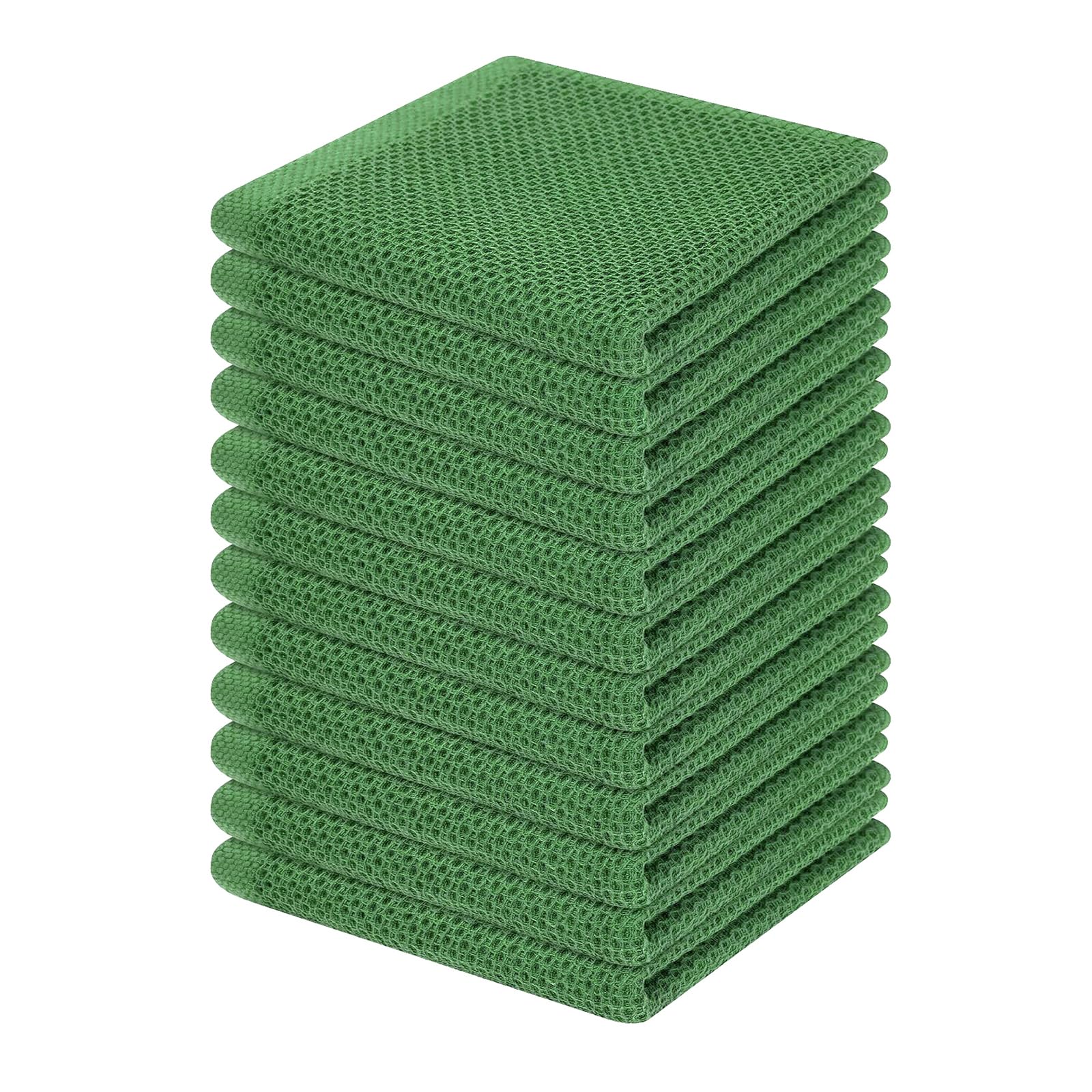 Homaxy 100% Cotton Waffle Weave Kitchen Dish Cloths 12-Pack, Grass Green