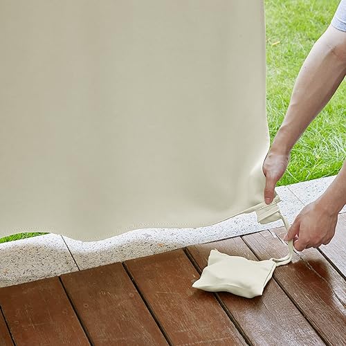 Vista 24 de RYB HOME Cortinas para exteriores resistentes al viento, bolsas con peso adjuntas, cortinas opacas de 84 pulgadas de largo, cortinas térmicas Beige