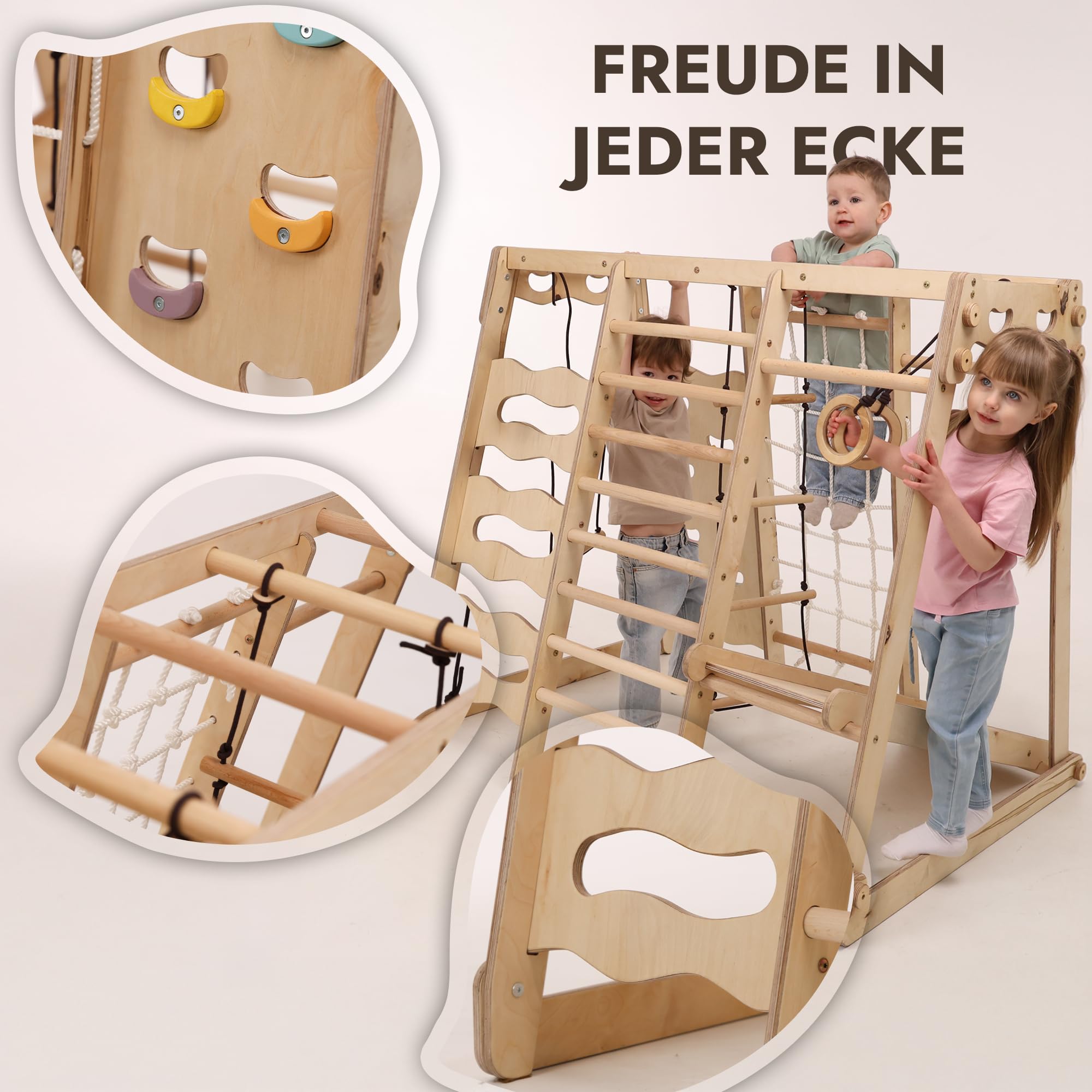 Goodevas Juego de escalada 9 en 1 para interiores para niños, juego de escalada Montessori con tobogán, columpio, pared de escalada, triángulo de escalada – parque de juegos para dormitorio infantil