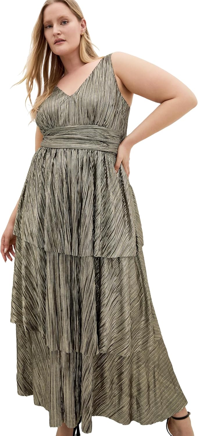 City Chic Plus Size Dress - Glamour Metallic Tier