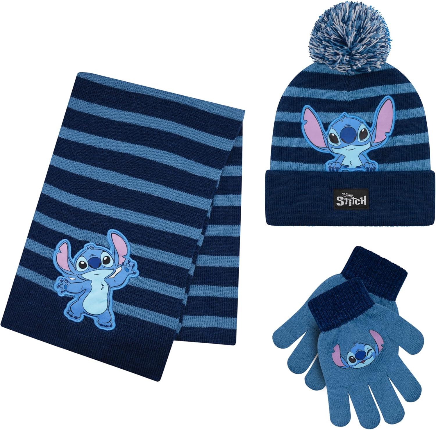 Disney Lilo and Stitch Kids Beanie Hat and Glove Set for Girls – Blue Stitch Hat for Girls Ages 5-13