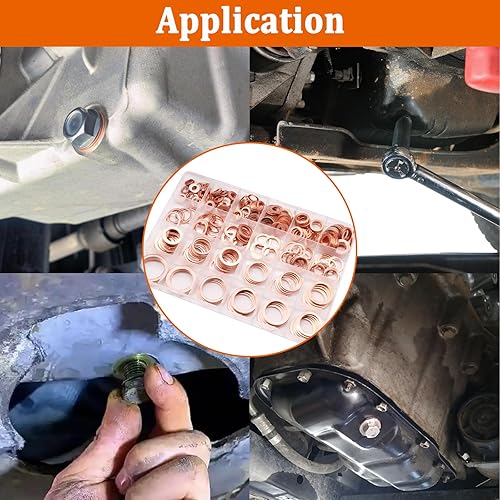 Miniatura 5 de Seamaka 360 piezas de arandelas de aplastamiento para tapón de drenaje de aceite, kit surtido de 18 tamaños de arandelas de aplastamiento de cobre,