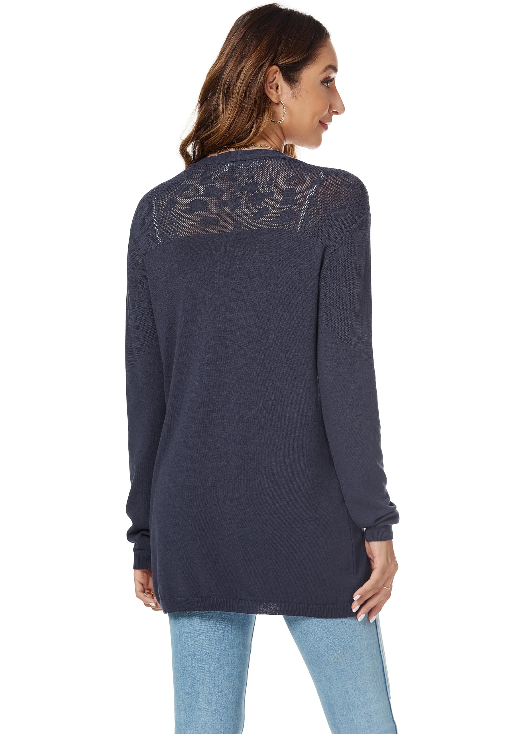 Donna Cardigan Cotone Lungo Leggero Maniche Lunghe Aperto Davanti Elegante Casual Cardigan