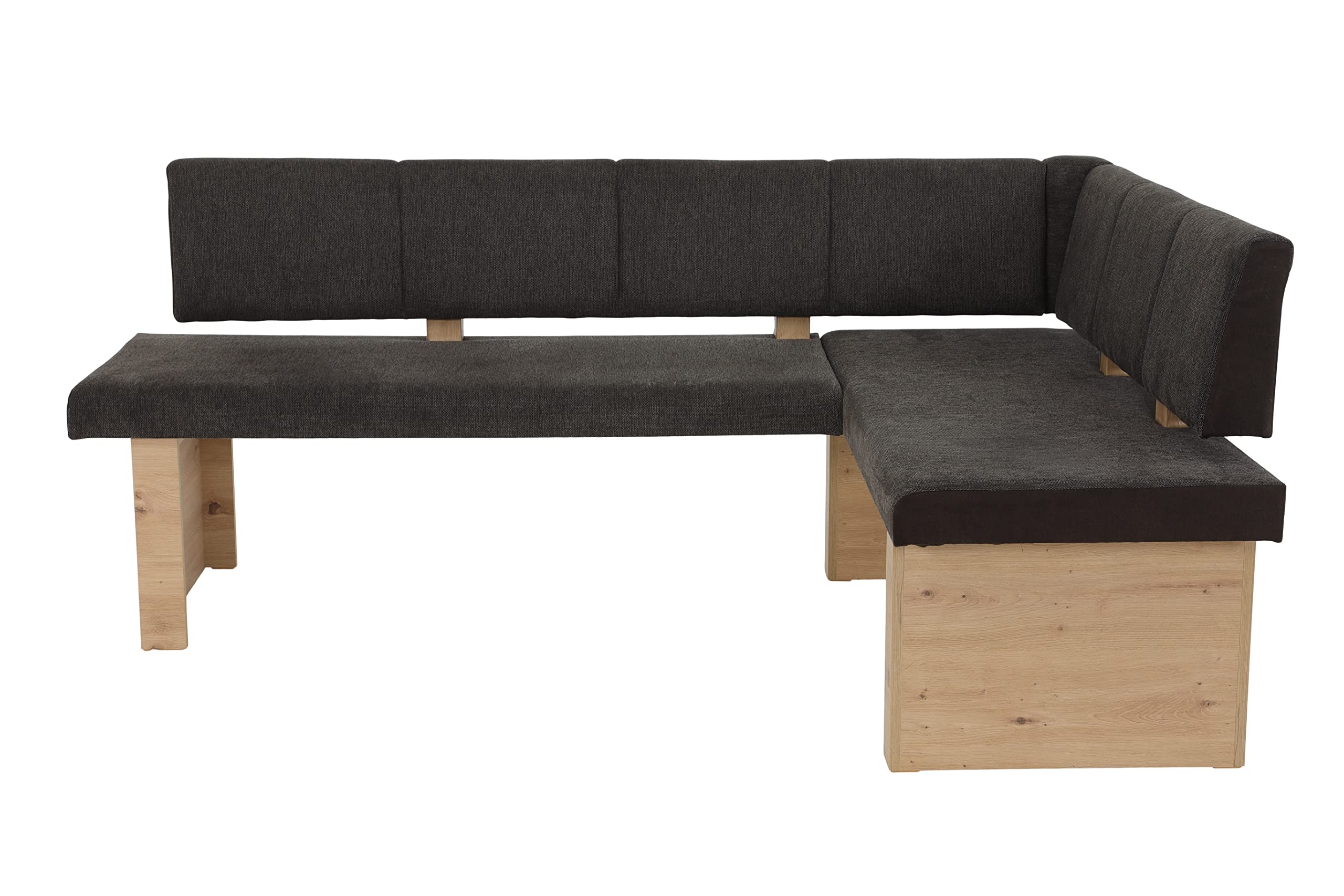 Hela Tische, Linn Banco Esquinero, Tela Tejida Marrón, Estructura de Madera de Roble Artisan, Montaje A La Izquierda-Derecha, Capacidad de Carga Aprox. 300 kg, Dimensiones 200 x 140 x 83 cm