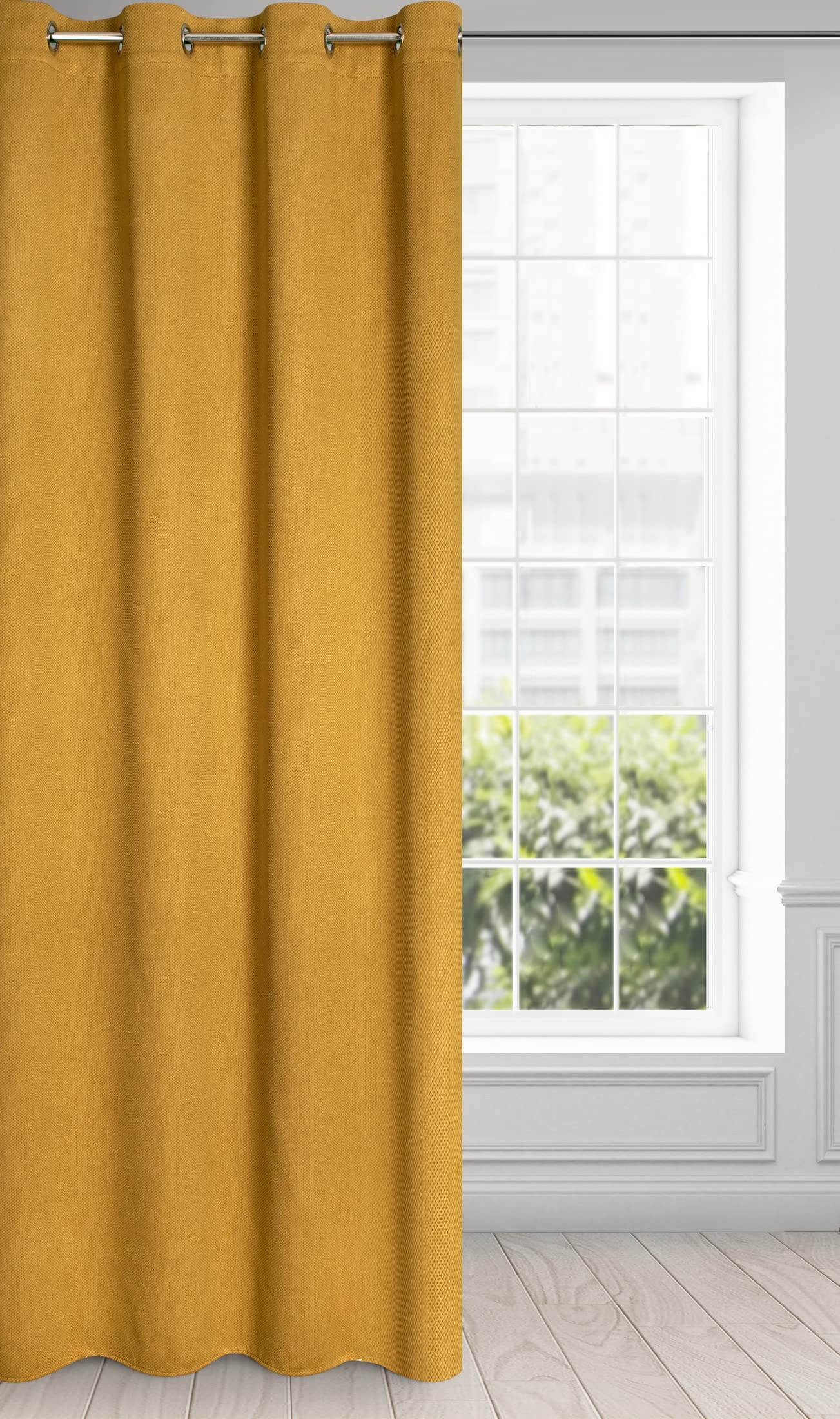 Eurofirany Amaro Heavy Blackout Curtain with Eyelets 340 g/m² Opaque Thermal Insulation Cold Protection Blackout Curtain Dark Structure Living Room Bedroom 135 x 250 cm Honey