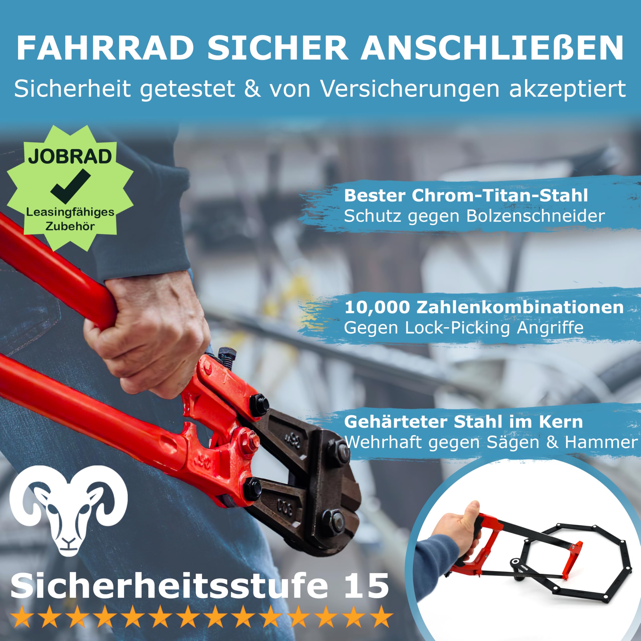 WIDDER 120cm Extrem Sicheres Fahrradschloss Zahlenschloss [Titan-Stahl Level 15] - 120 cm Faltschloss Fahrrad Zahlen Schloss mit Halterung - e Bike Lock & e Scooter Schloss mit Zahlencode