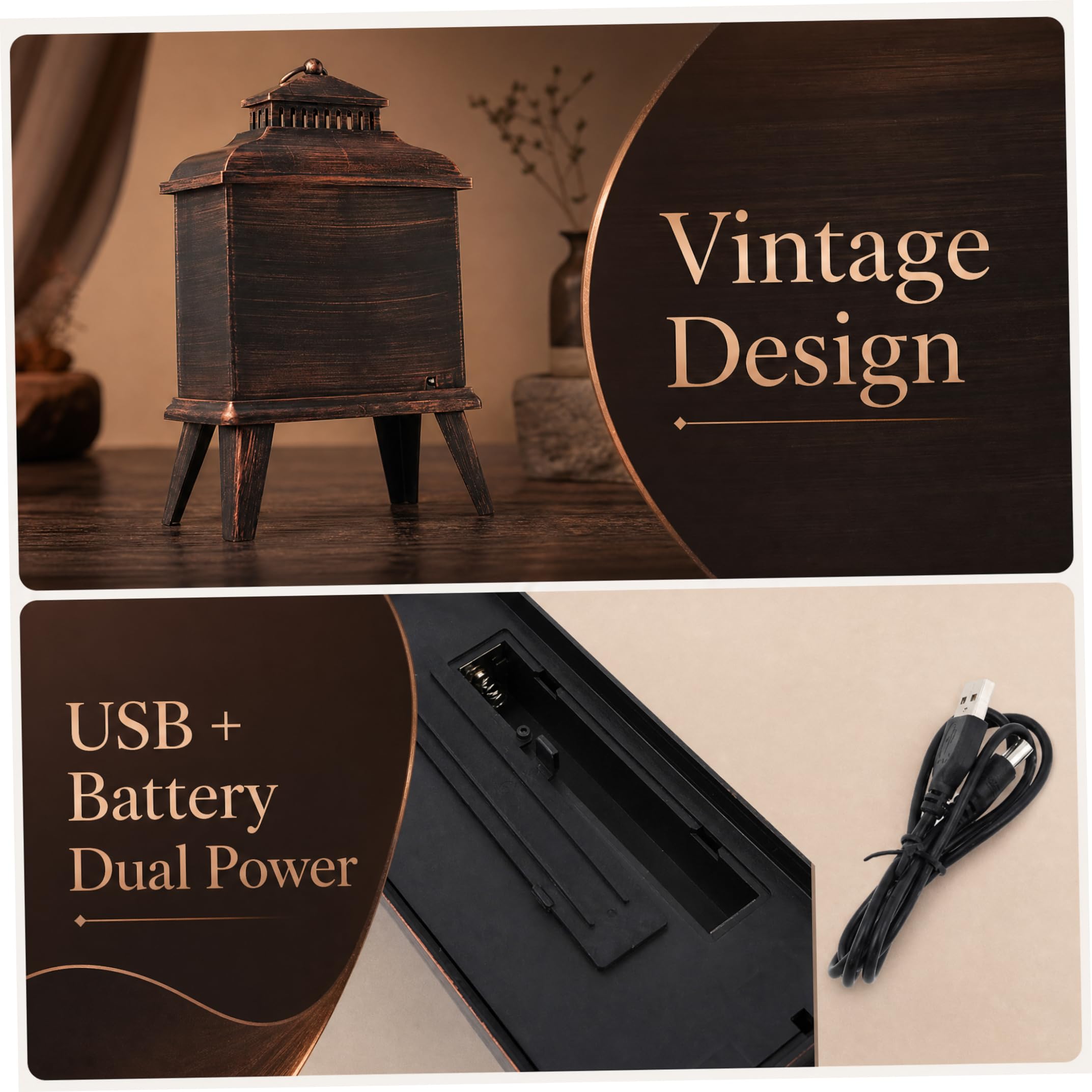 Künstliche Kamin-Dekoration, LED-Lampe, künstliche Dekoration, USB- und batteriebetriebene Schreibtischlampe mit realistischem Flammeneffekt für Zuhause, Büro, Hotel