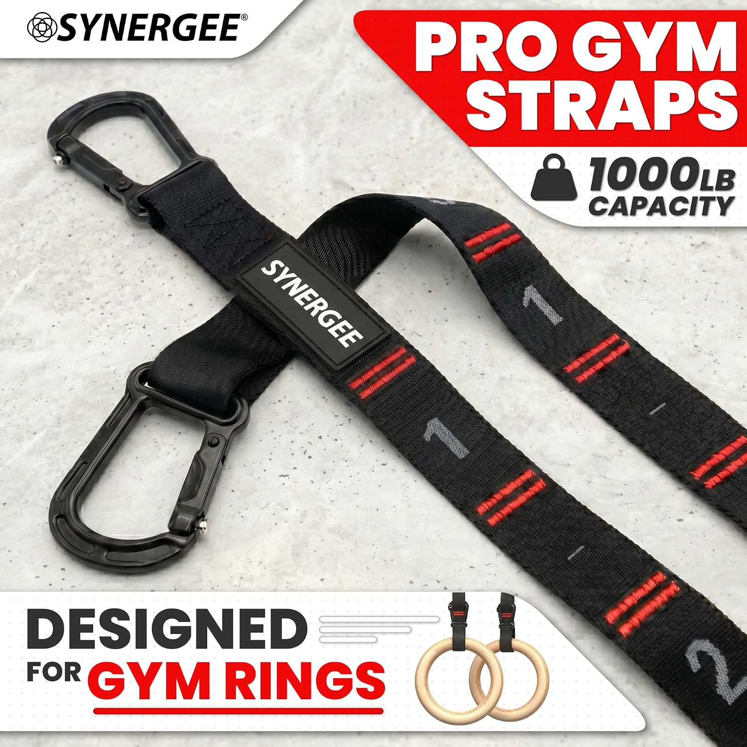 Synergee Gymnastic Ring Straps – Adjustable Numbered Straps with Carabiners
