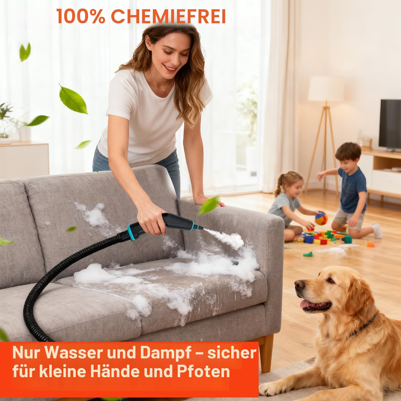 Dampfreiniger Handgerät, 6-Gang Steam Cleaner mit Großem Tank & 10 Zubehör, 10s Schnellheizungs Handdampfreiniger für Küche, Bad, Auto Detailing, Fliesen & Boden Reinigung