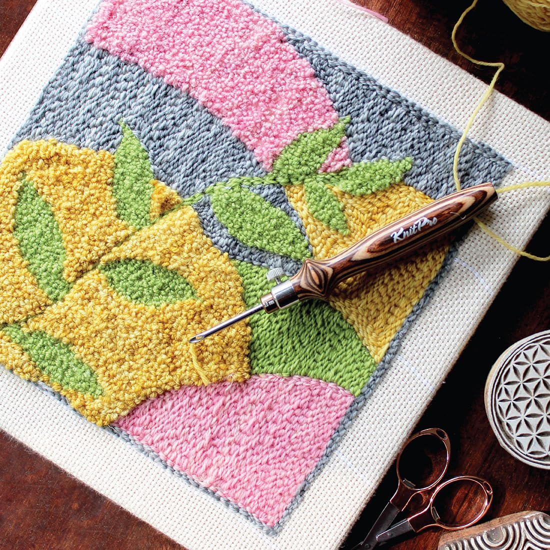 KnitPro - KnitPro Liscio Finito Terroso Legna e Brillante Metallo Punch Aghi Ricamo Kit - 1 Impostato