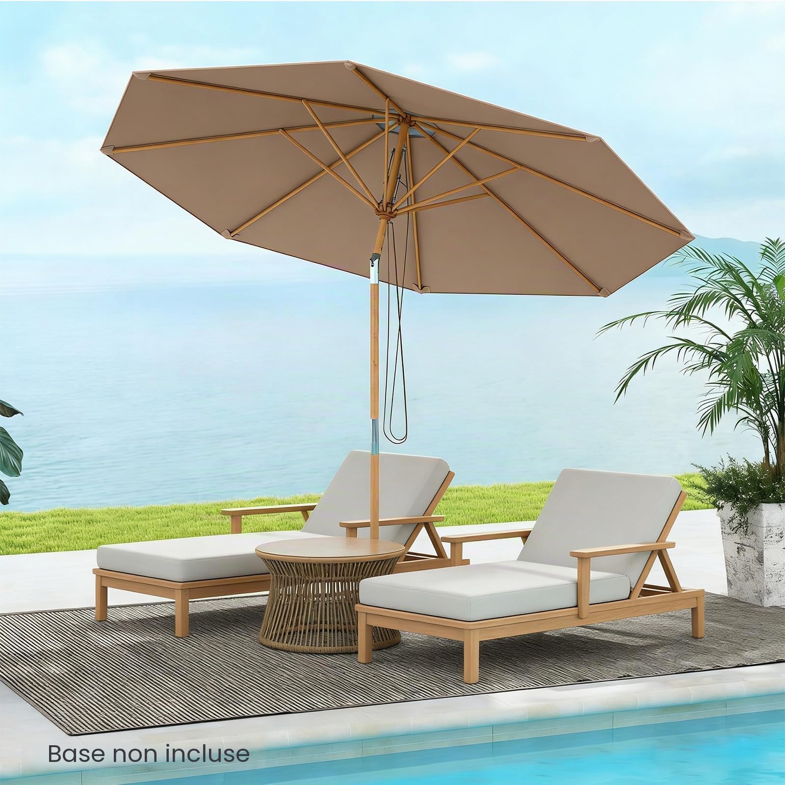 RELAX4LIFE Parasol Inclinable 270CM en Bambou, Parasol de Jardin Extérieur, 8 Baleines, Inclinaison 30°, Dessus Ventilée, Levage à Corde, 3 Positions, pour Jardin Terrasse Plage (Kaki)