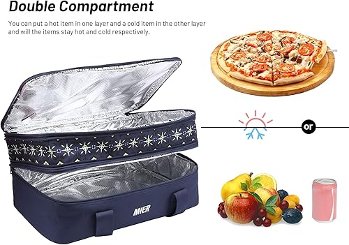 Miniatura 3 de MIER - Bolsa aislada doble para llevar cazuelas para lasaña, para fiestas, picnic, playa, se adapta a platos para hornear de 9 x 13 pulgadas,