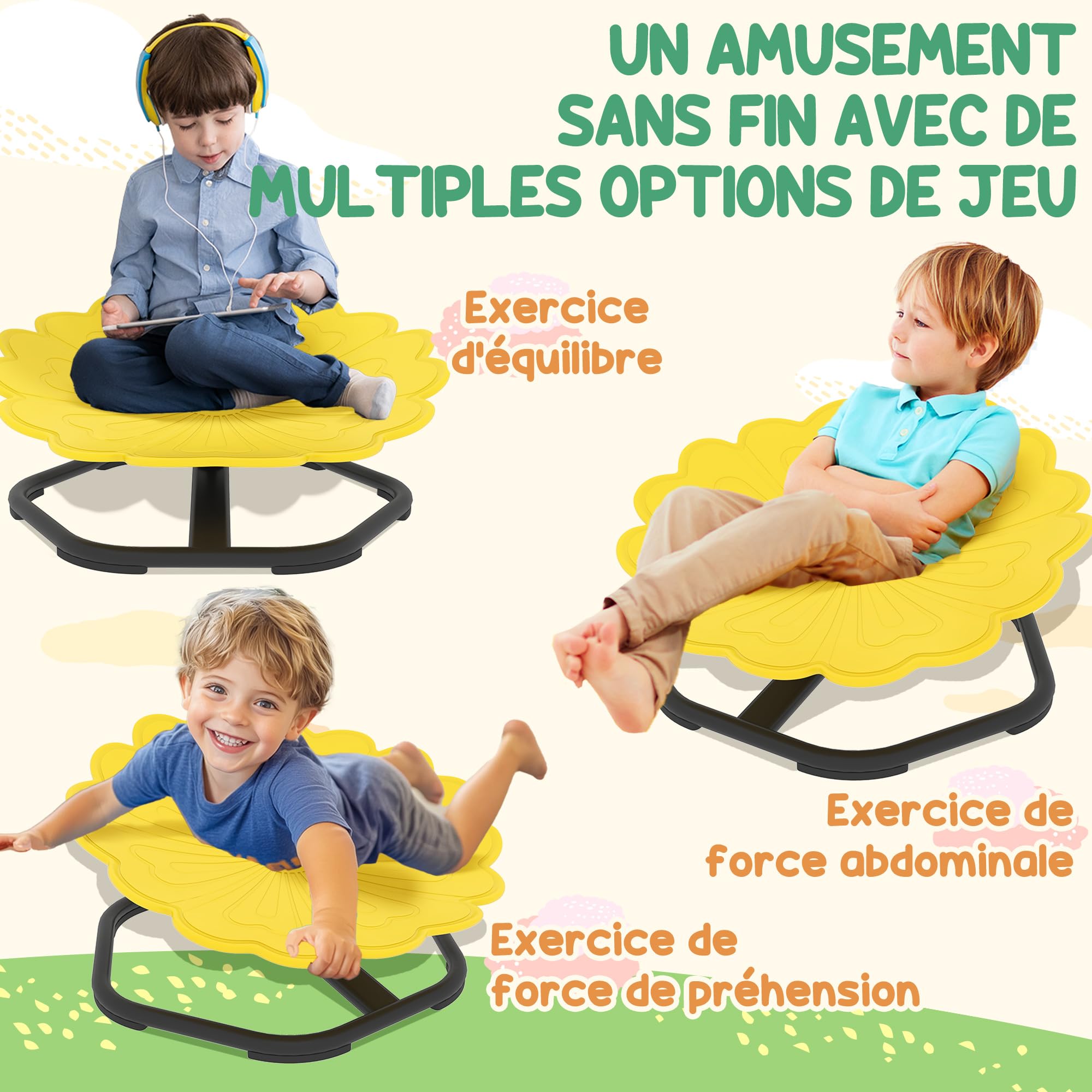 Chaise pivotante sensorielle pour enfants, carrousel autisme, entraînement de coordination physique et d'équilibre, chaise d'équilibre pour enfants, 54 x 54 x 27 cm, vert clair